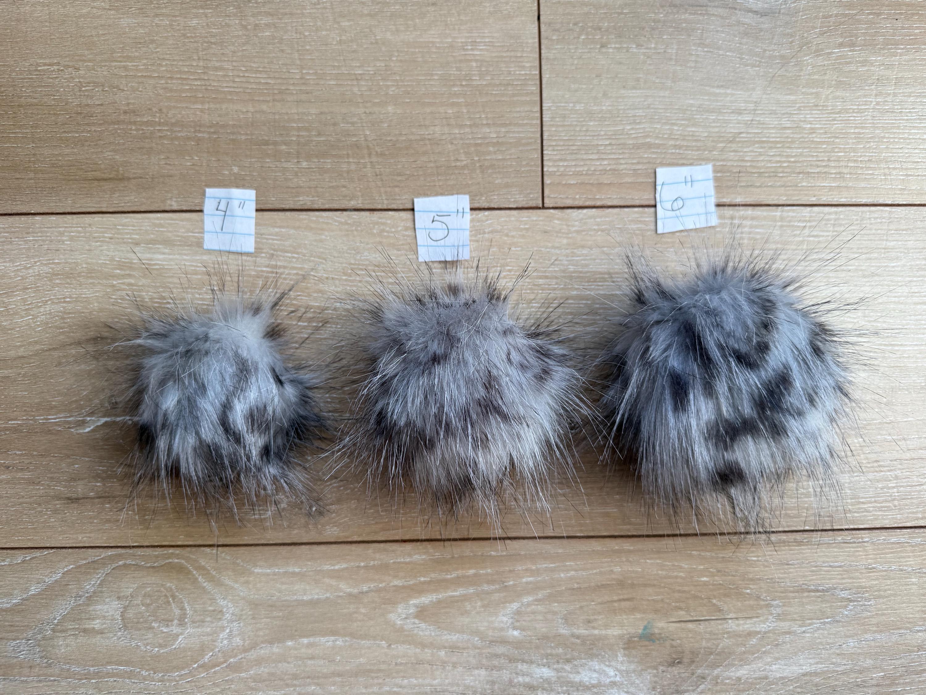 Grey Cheetah Faux fur Pom Pom