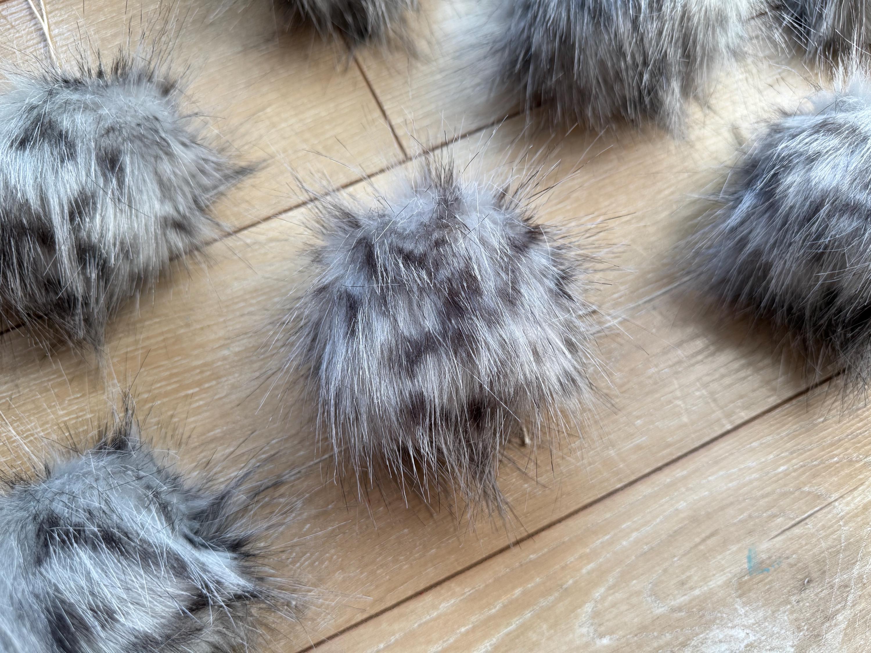 Grey Cheetah Faux fur Pom Pom
