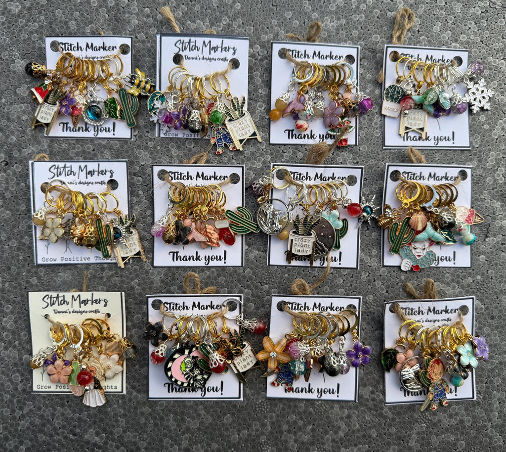 10 random Stitch markers, crochet, knit, gold plated, with round clasp, surprise pack, cute, knitting, open and close, silver plated
