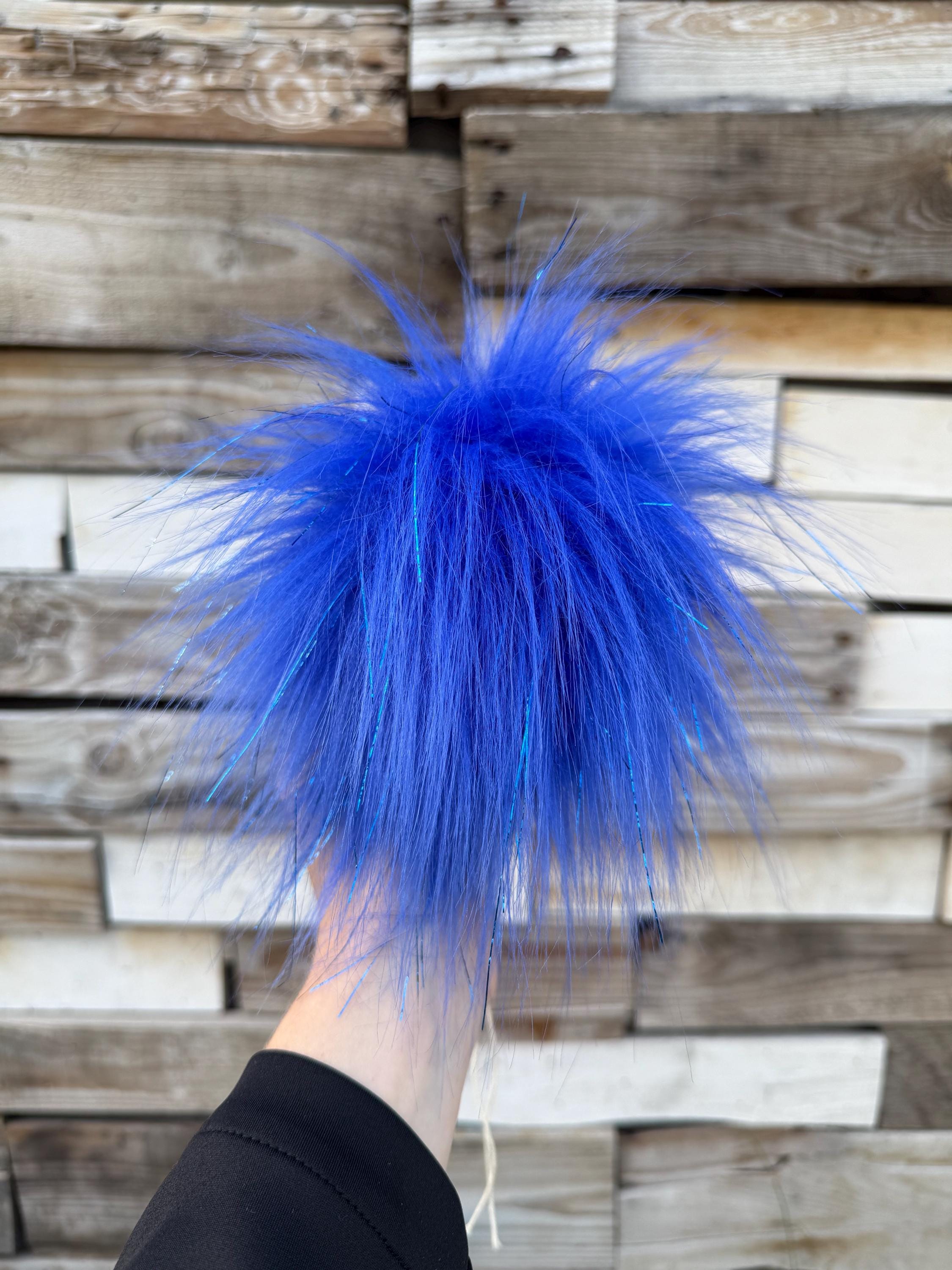 Royal blue tinsel faux fur Pom Pom