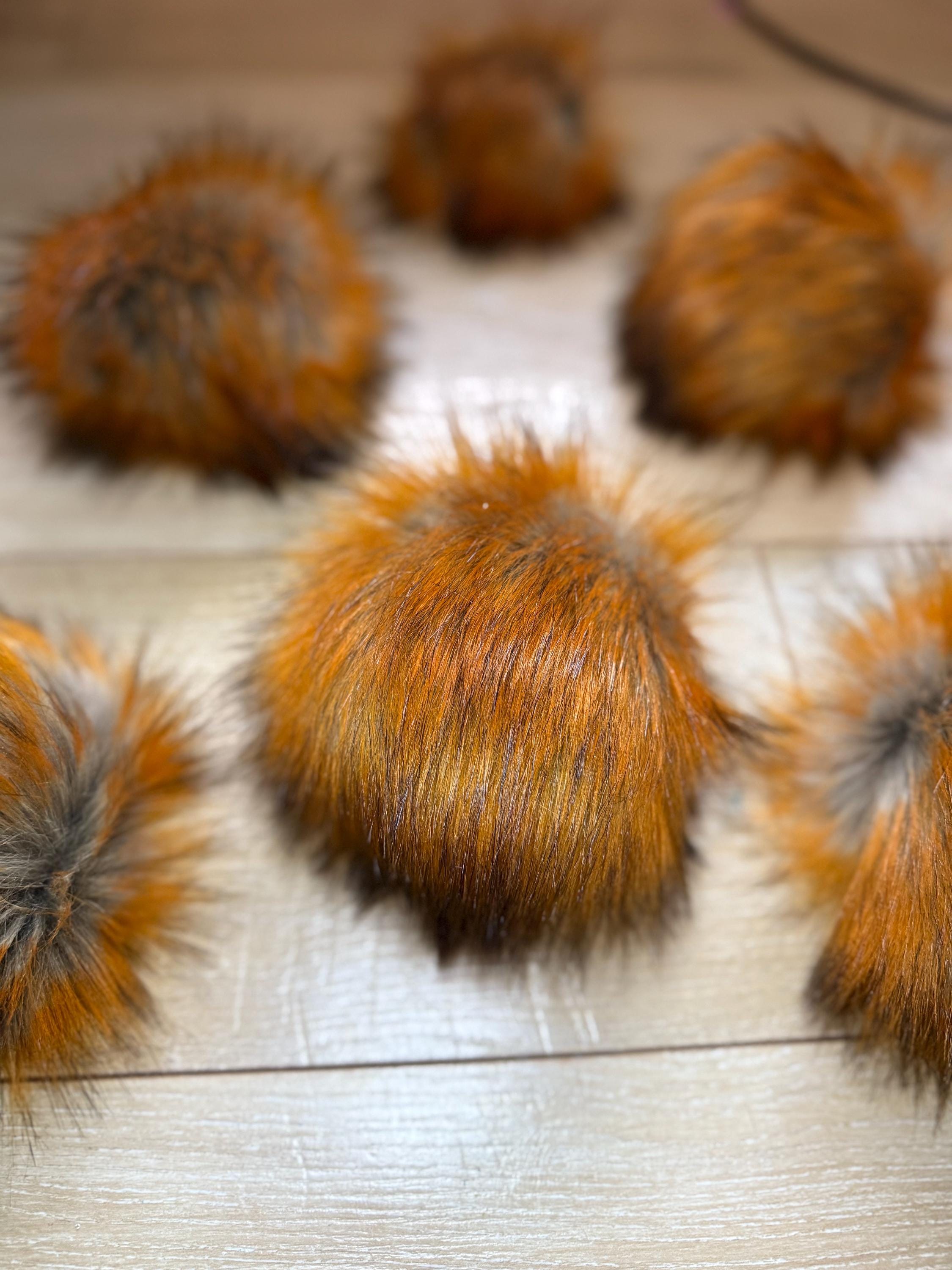 Molten maple luxe grey and orange faux fur Pom Poms, for beanies, scarves, crochet, knit, knitting, crocheting, high quality, luxury