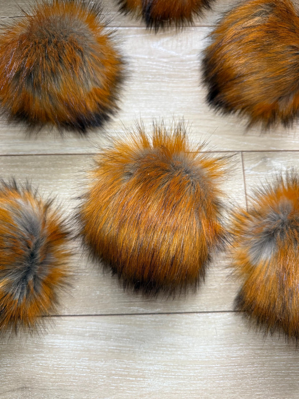 Molten maple luxe grey and orange faux fur Pom Poms, for beanies, scarves, crochet, knit, knitting, crocheting, high quality, luxury