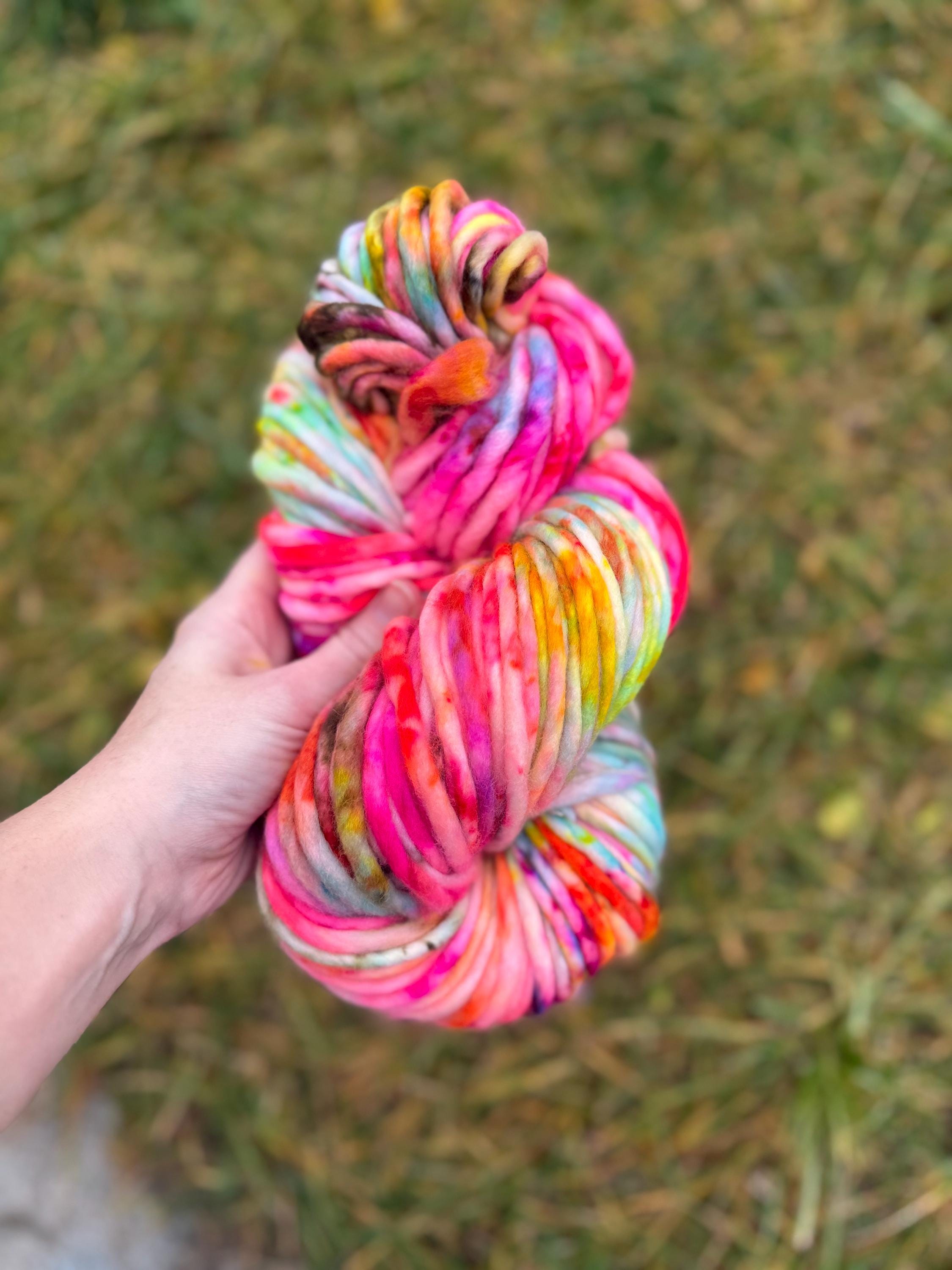 Disco Hand dyed super bulky merino wool, 82 98 126 size 6 weight, brights neons, speckled, solid, multicolor, indie dye,