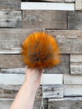 Molten maple luxe grey and orange faux fur Pom Poms, for beanies, scarves, crochet, knit, knitting, crocheting, high quality, luxury
