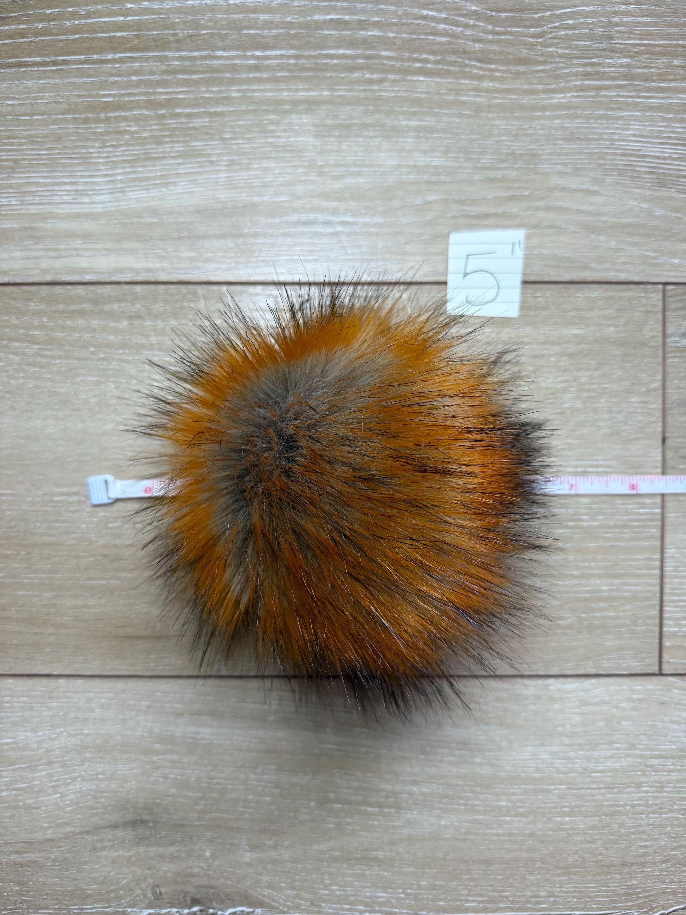 Molten maple luxe grey and orange faux fur Pom Poms, for beanies, scarves, crochet, knit, knitting, crocheting, high quality, luxury