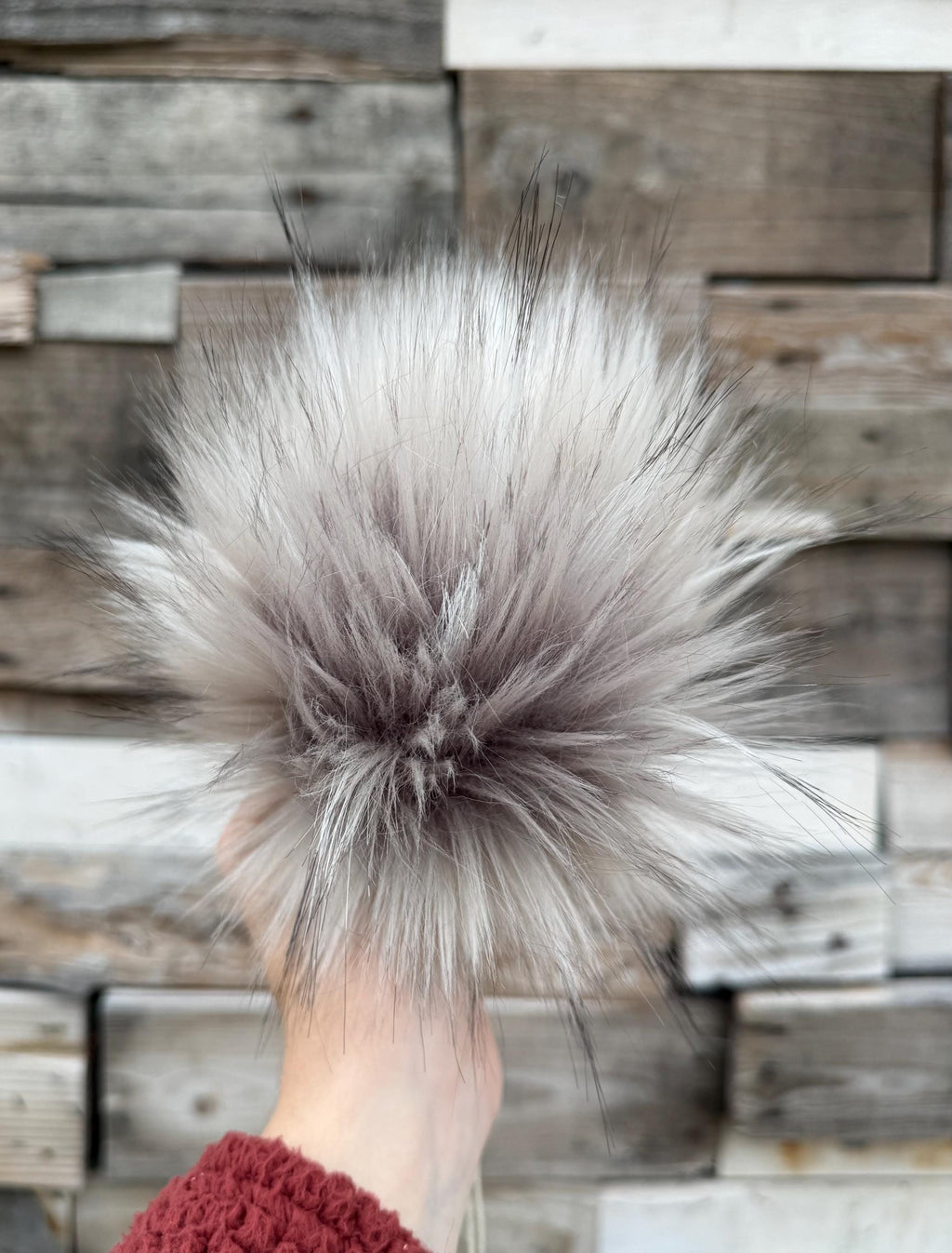 Grey wolf faux fur pom pom