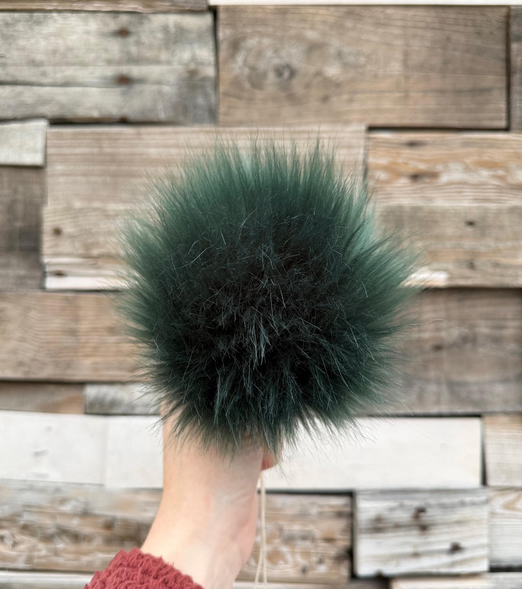 Dark green Faux fur Pom Pom