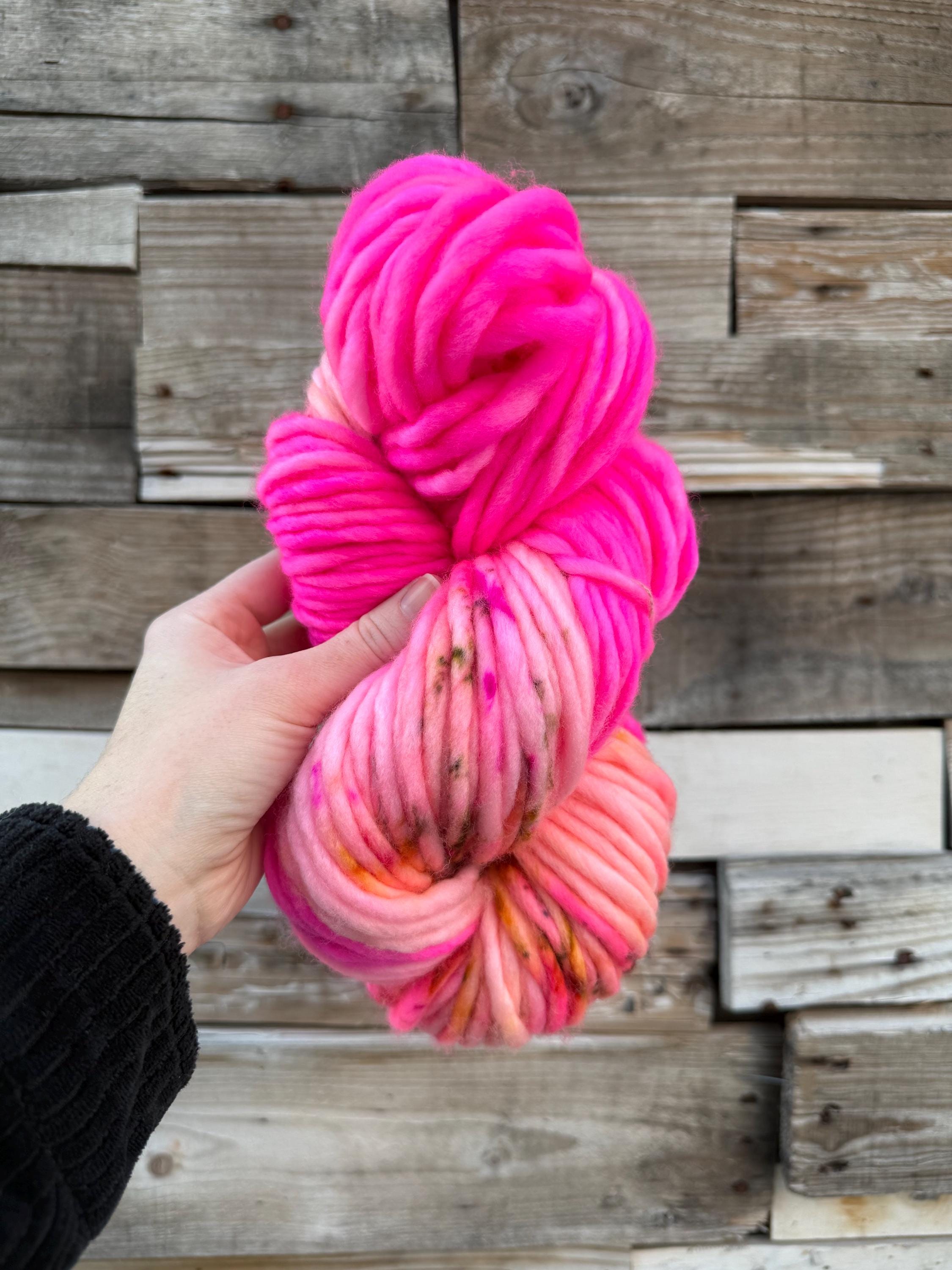 Pink garden Hand dyed super bulky merino wool yarn