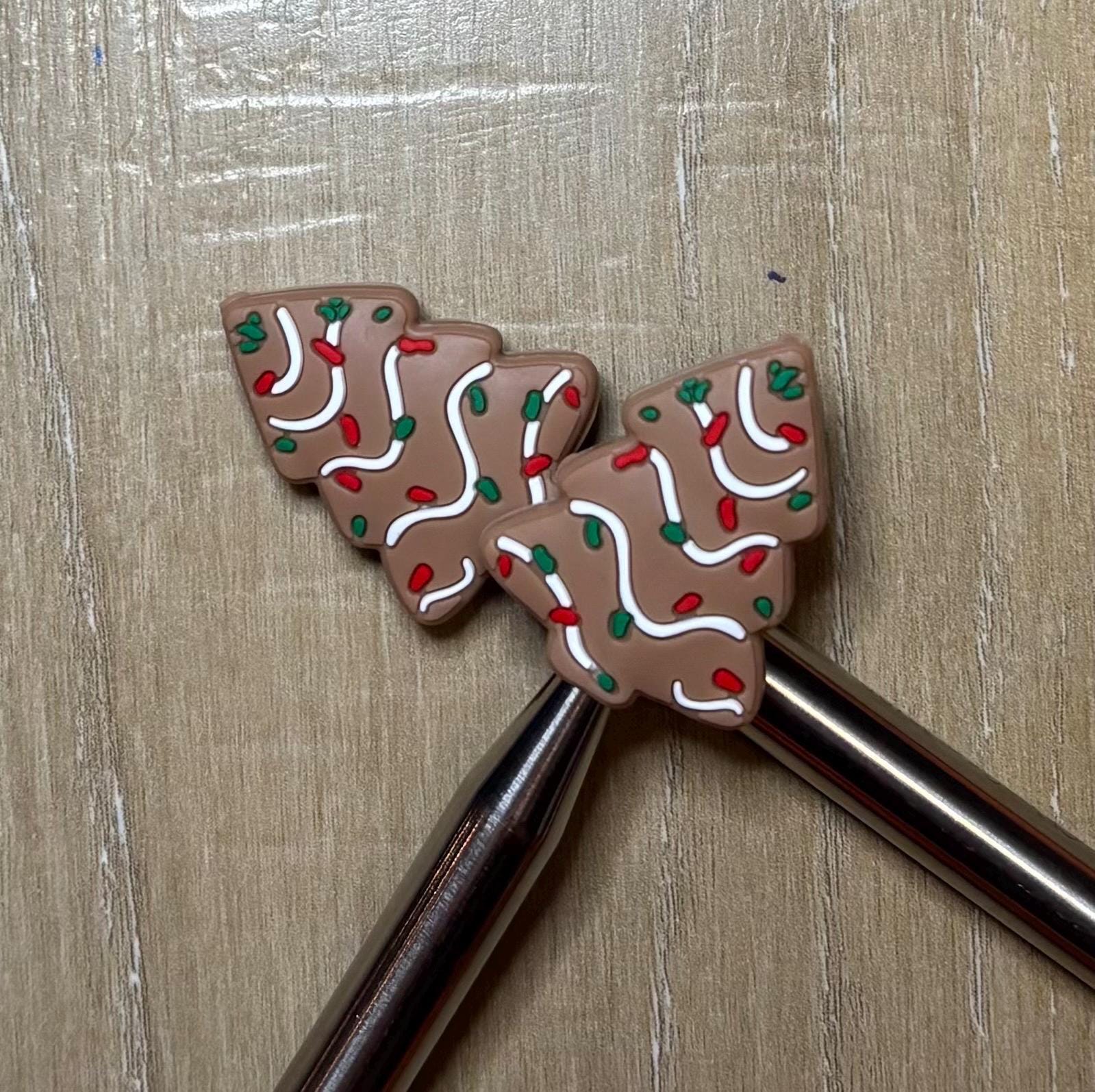 Christmas tree cookie needle stoppers for knitting needles