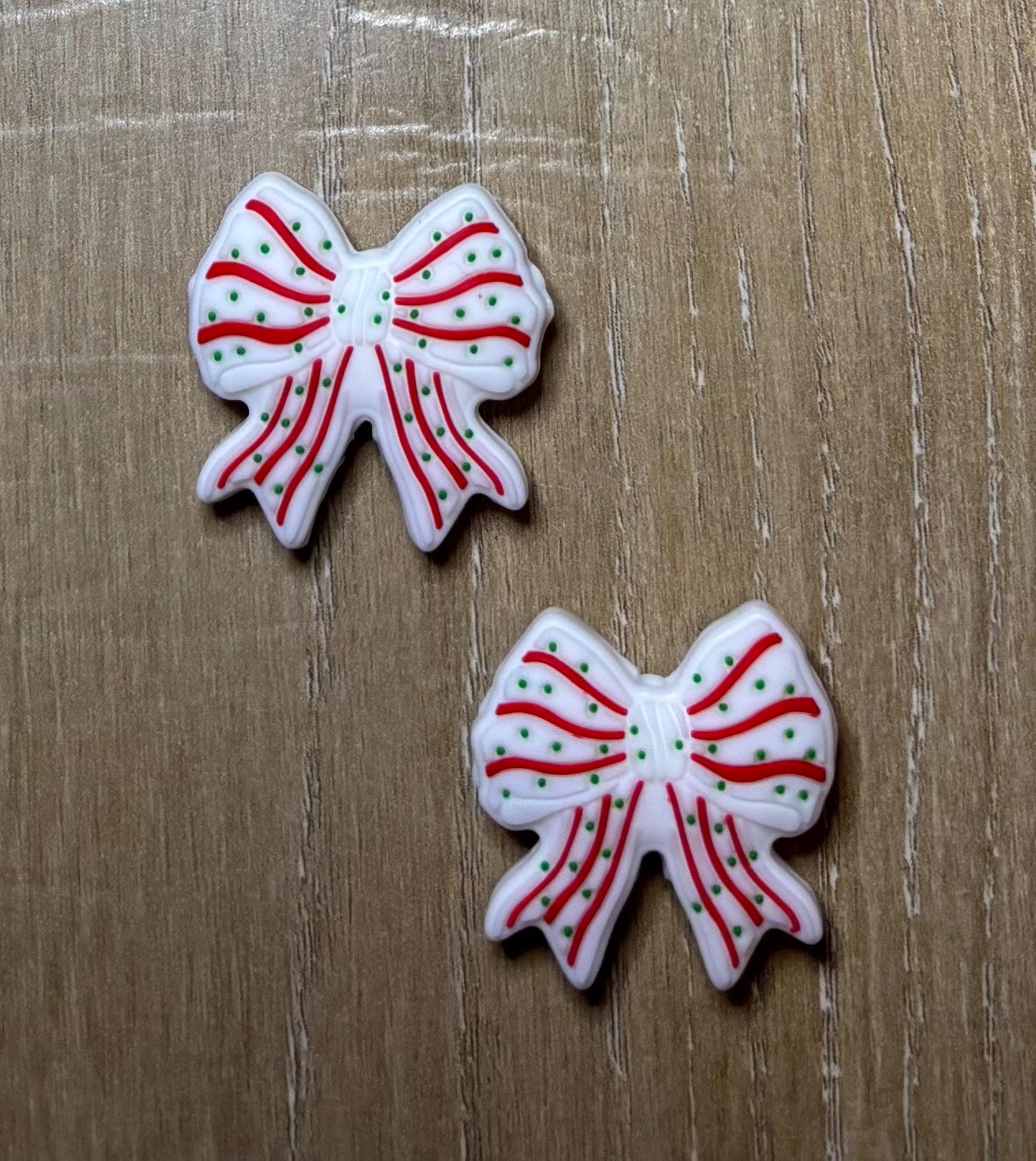 Christmas cookie bows needle stoppers for knitting needles