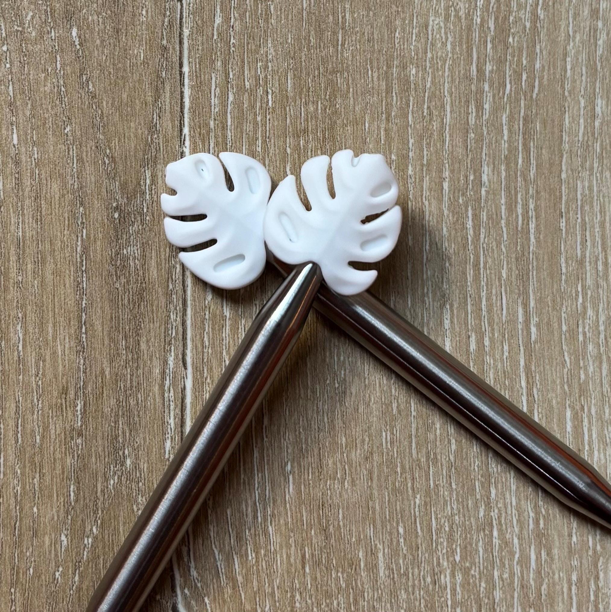 Needle stoppers for knitting needles, leaves, mint, green, lime green, grey, sage