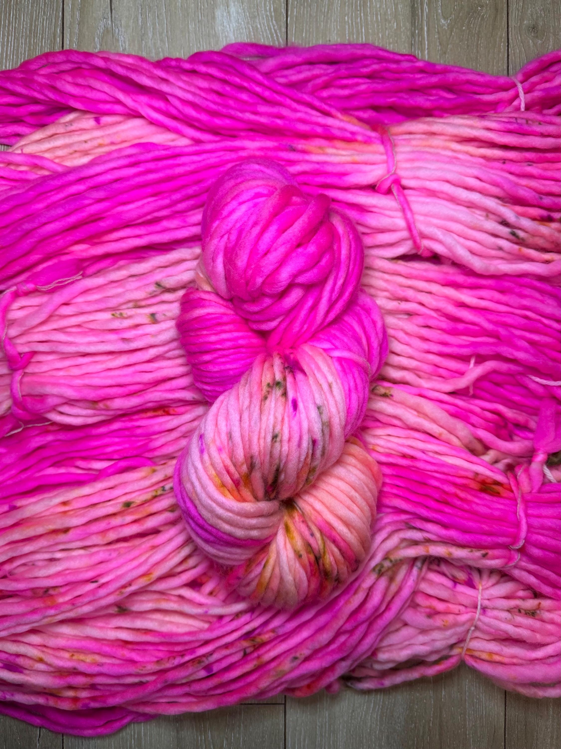 Pink garden Hand dyed super bulky merino wool yarn