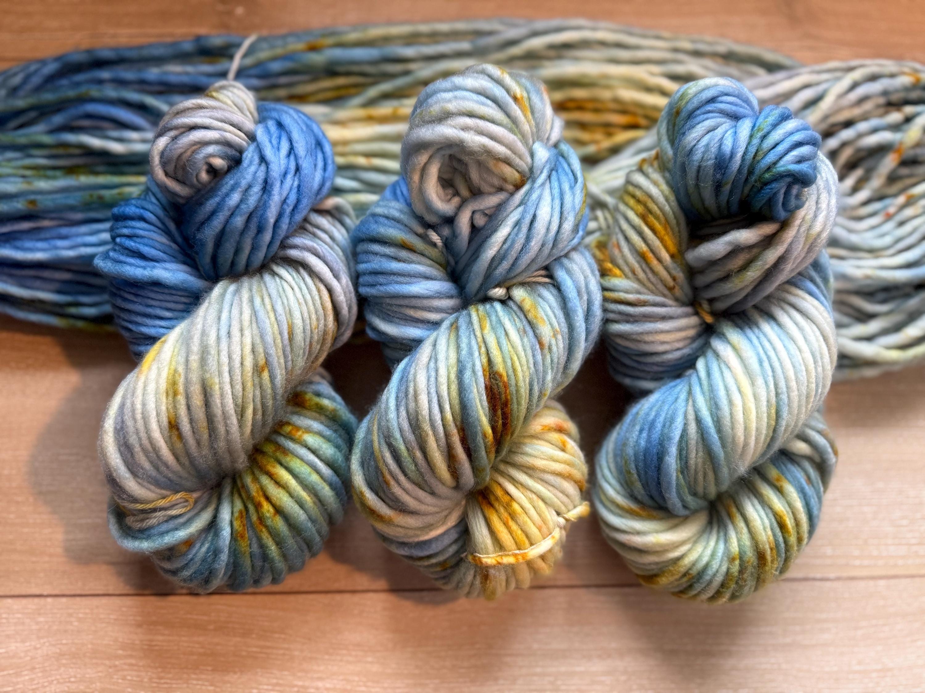Patina blue Hand dyed super bulky merino wool yarn