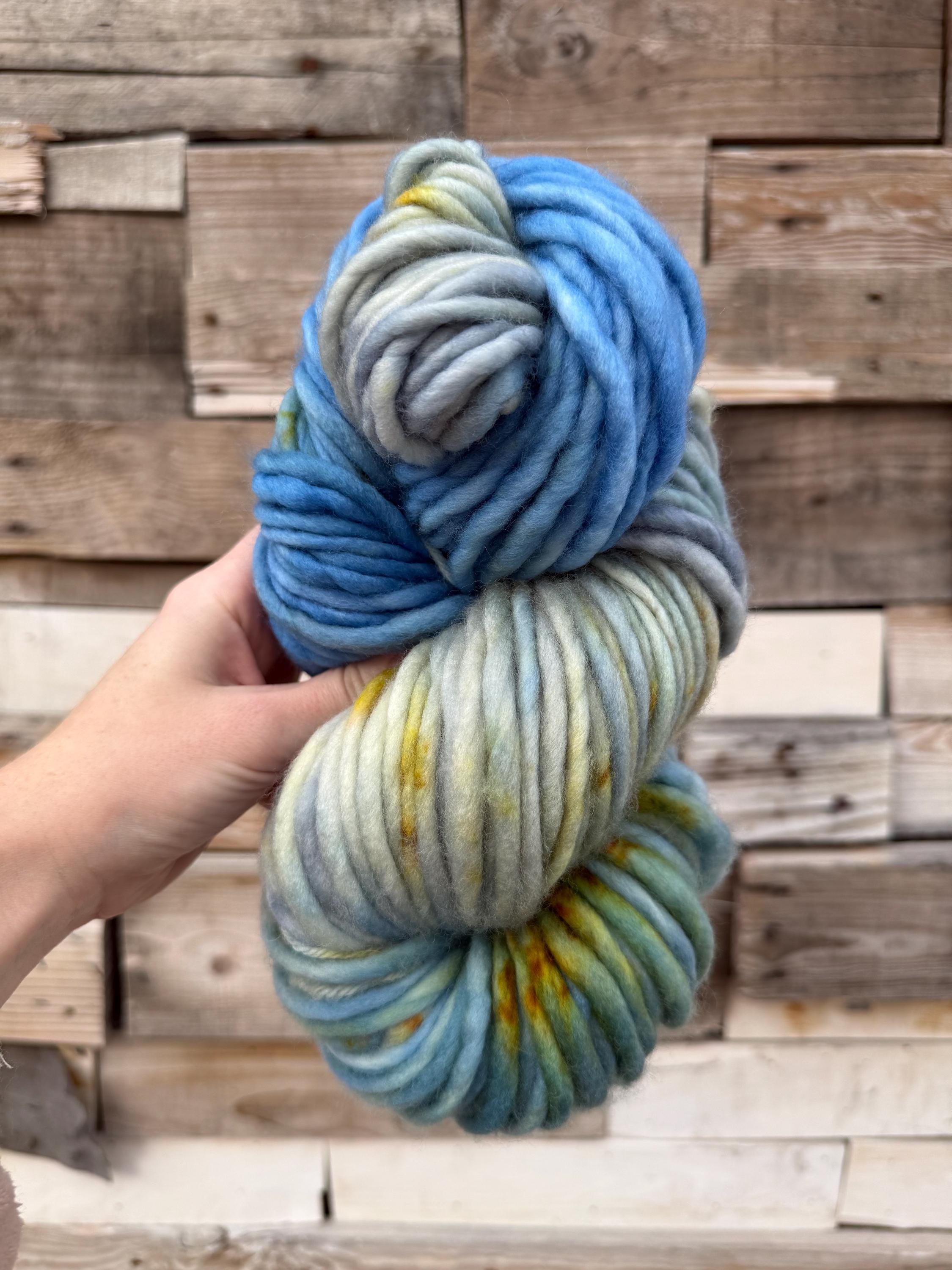 Patina blue Hand dyed super bulky merino wool yarn