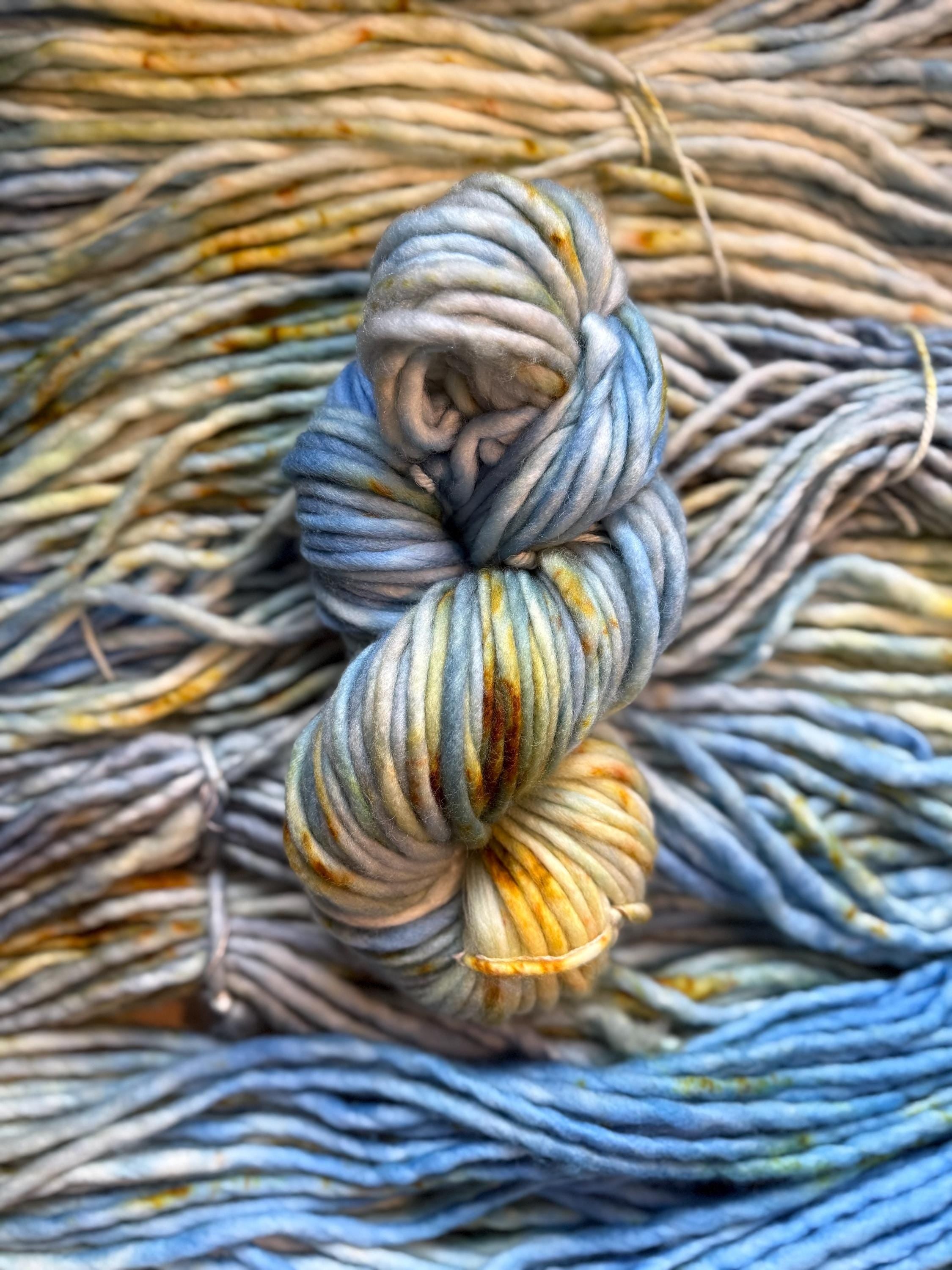 Patina blue Hand dyed super bulky merino wool yarn