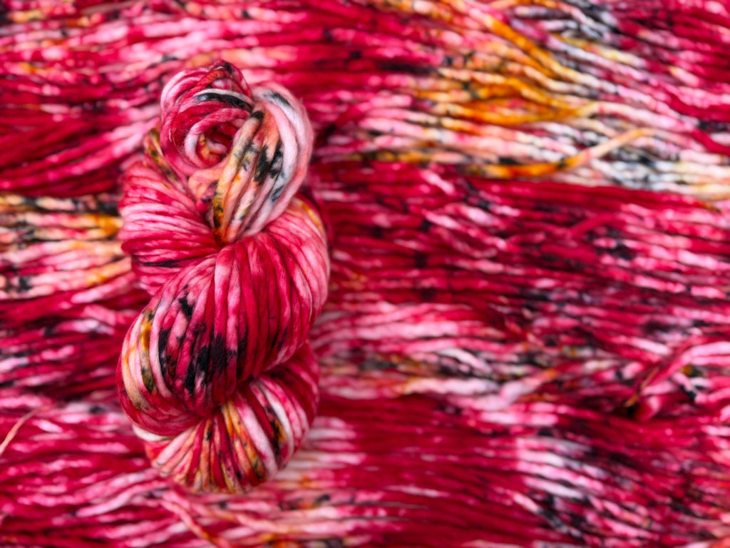 Fireberry Hand dyed super bulky merino wool, size 6 red, black, gold, speckled, solid, multicolor, indie dye, superwash