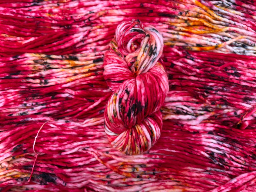 Fireberry Hand dyed super bulky merino wool, size 6 red, black, gold, speckled, solid, multicolor, indie dye, superwash