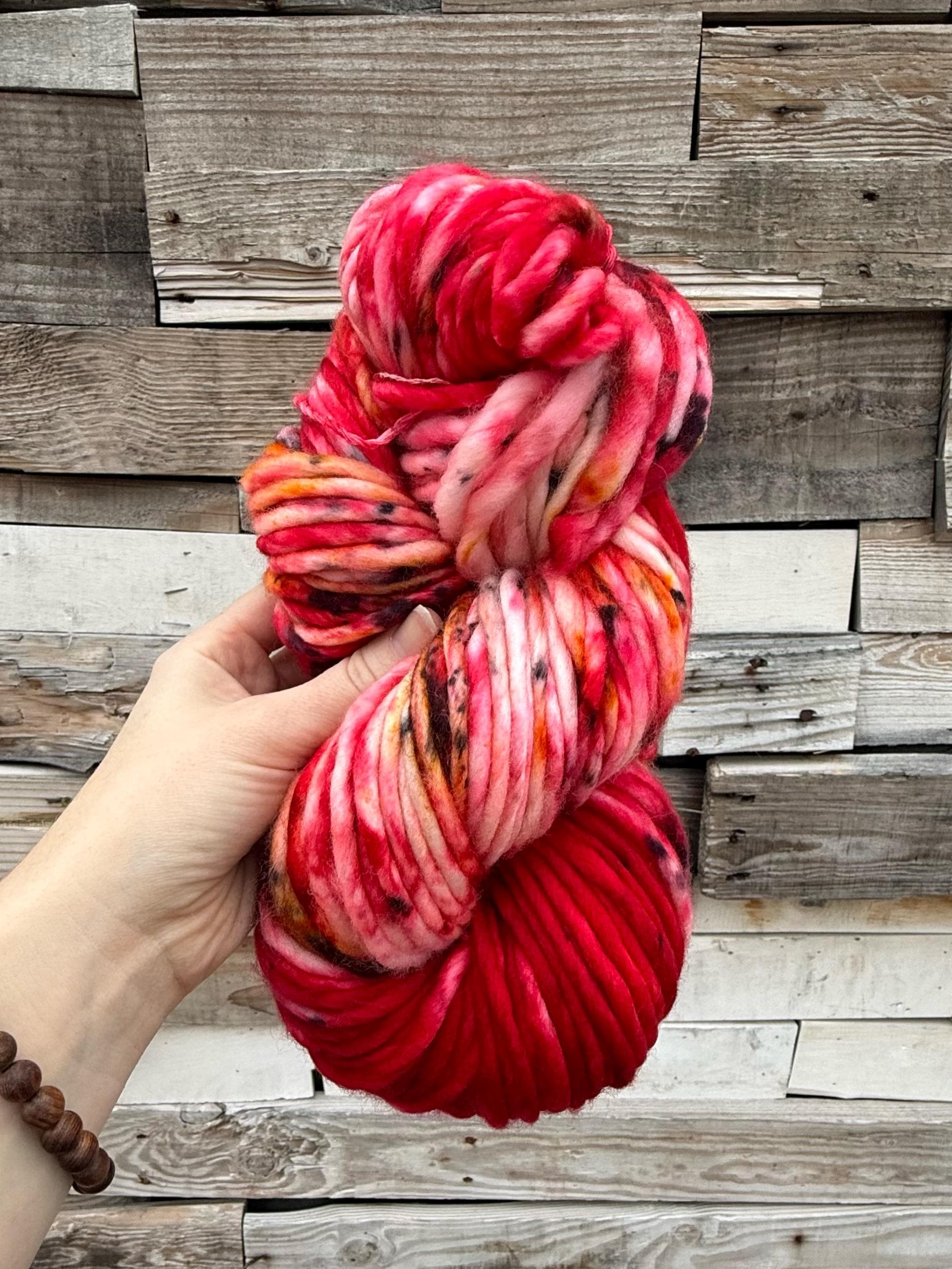 Fireberry Hand dyed super bulky merino wool, size 6 red, black, gold, speckled, solid, multicolor, indie dye, superwash
