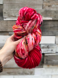 Fireberry Hand dyed super bulky merino wool, size 6 red, black, gold, speckled, solid, multicolor, indie dye, superwash