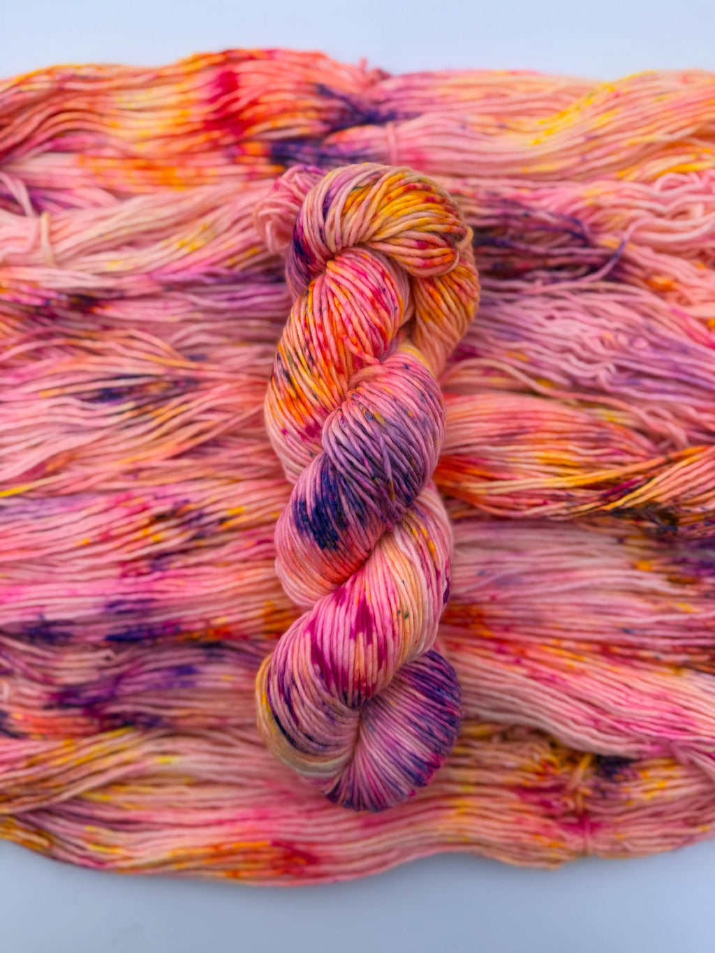 Solar flare hand dyed (worsted/aran) merino wool, superwash yarn, neon pink yellow purple, hank of yarn , for knit crochet