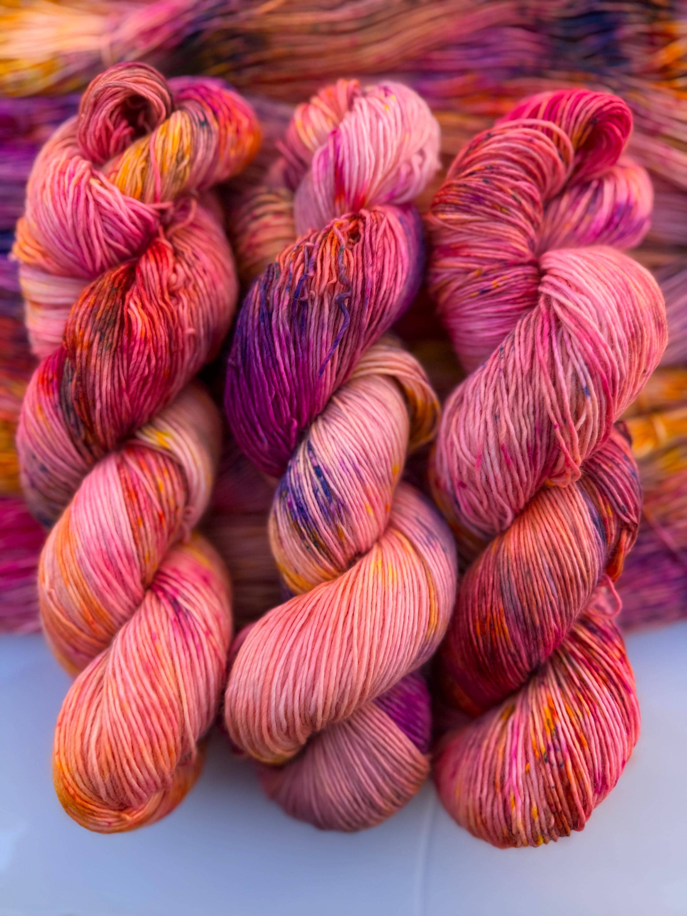 Solar flare hand dyed (sock/fingering) merino wool, superwash yarn, neon pink yellow purple, hank of yarn , for knit crochet