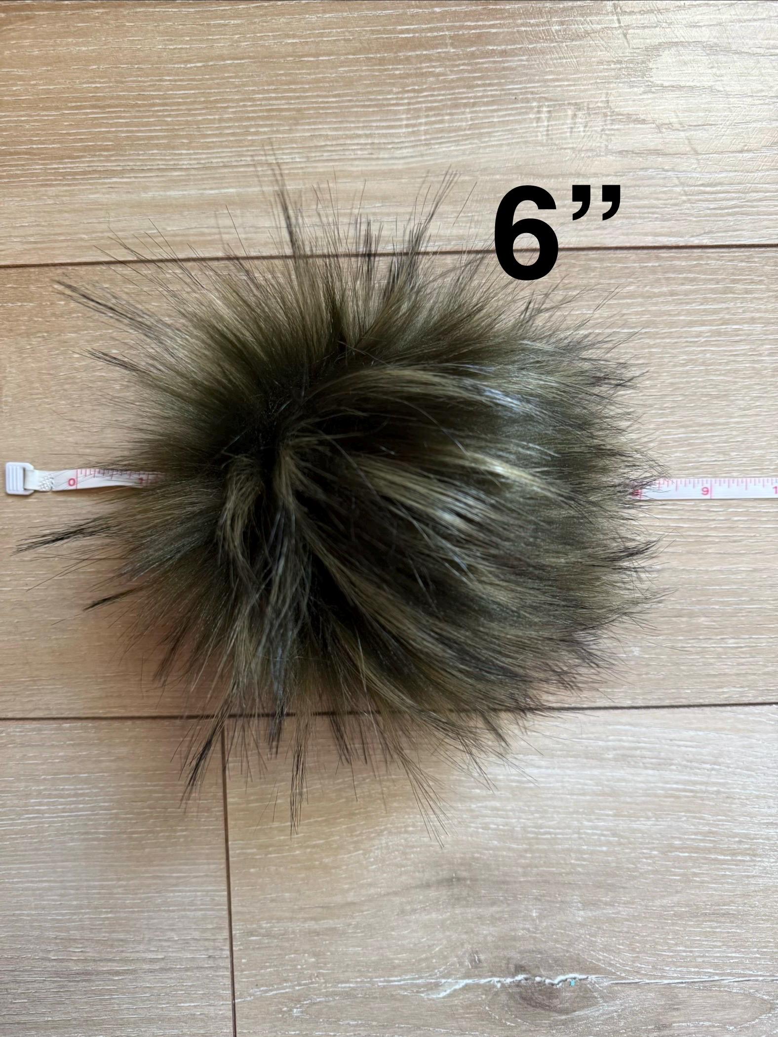 Everglade Faux fur Pom Pom, dark green, small, medium, large, fluffy, pre made, tie on, cotton string, for beanies, scarves