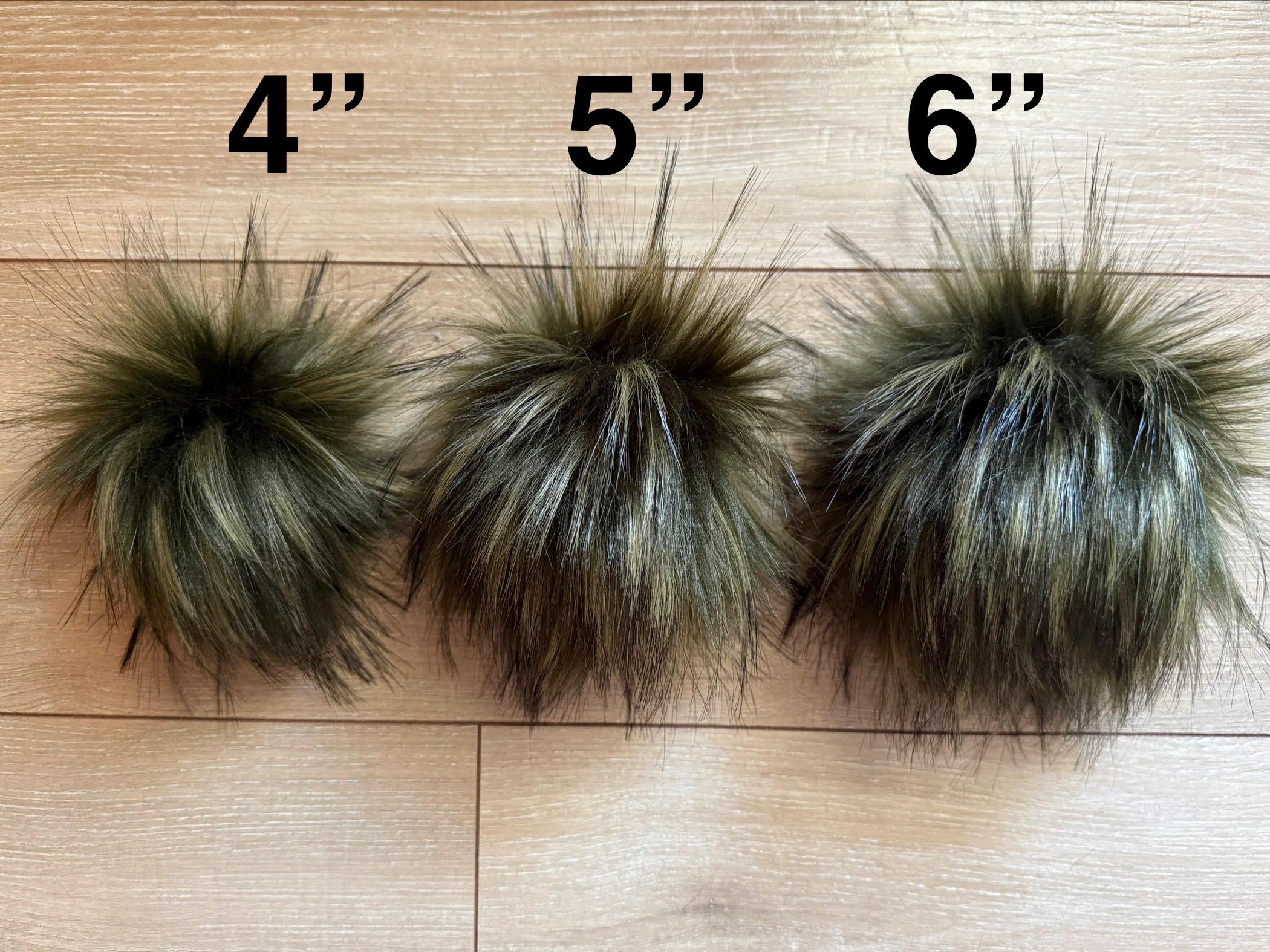 Everglade Faux fur Pom Pom, dark green, small, medium, large, fluffy, pre made, tie on, cotton string, for beanies, scarves