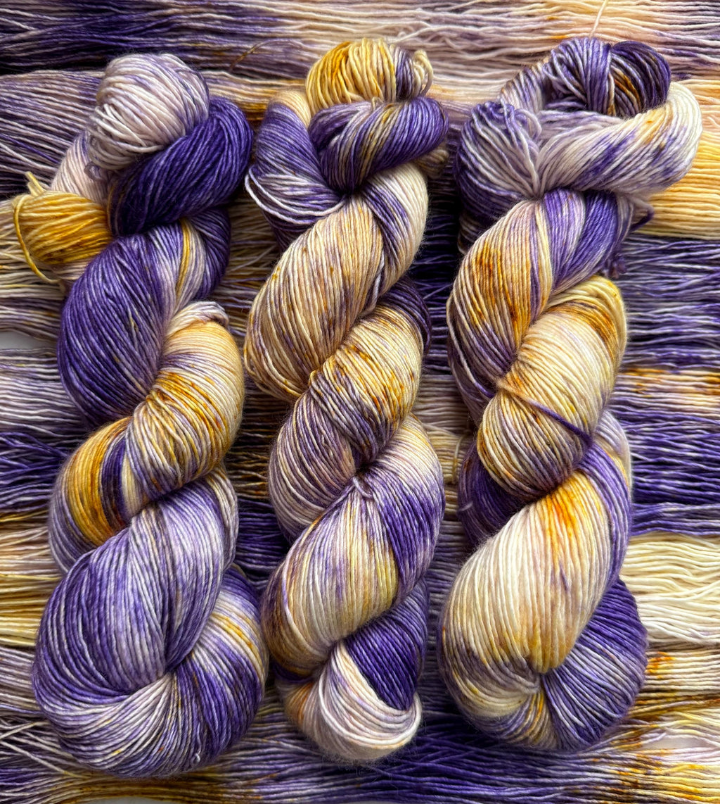 Royalty hand dyed (sock/fingering) merino wool, superwash yarn, green purple black, hank of yarn , for knit crochet