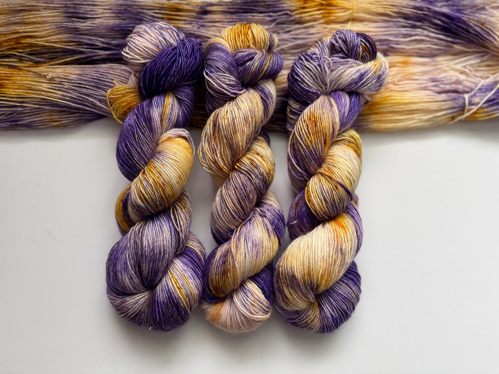 Royalty hand dyed (sock/fingering) merino wool, superwash yarn, green purple black, hank of yarn , for knit crochet