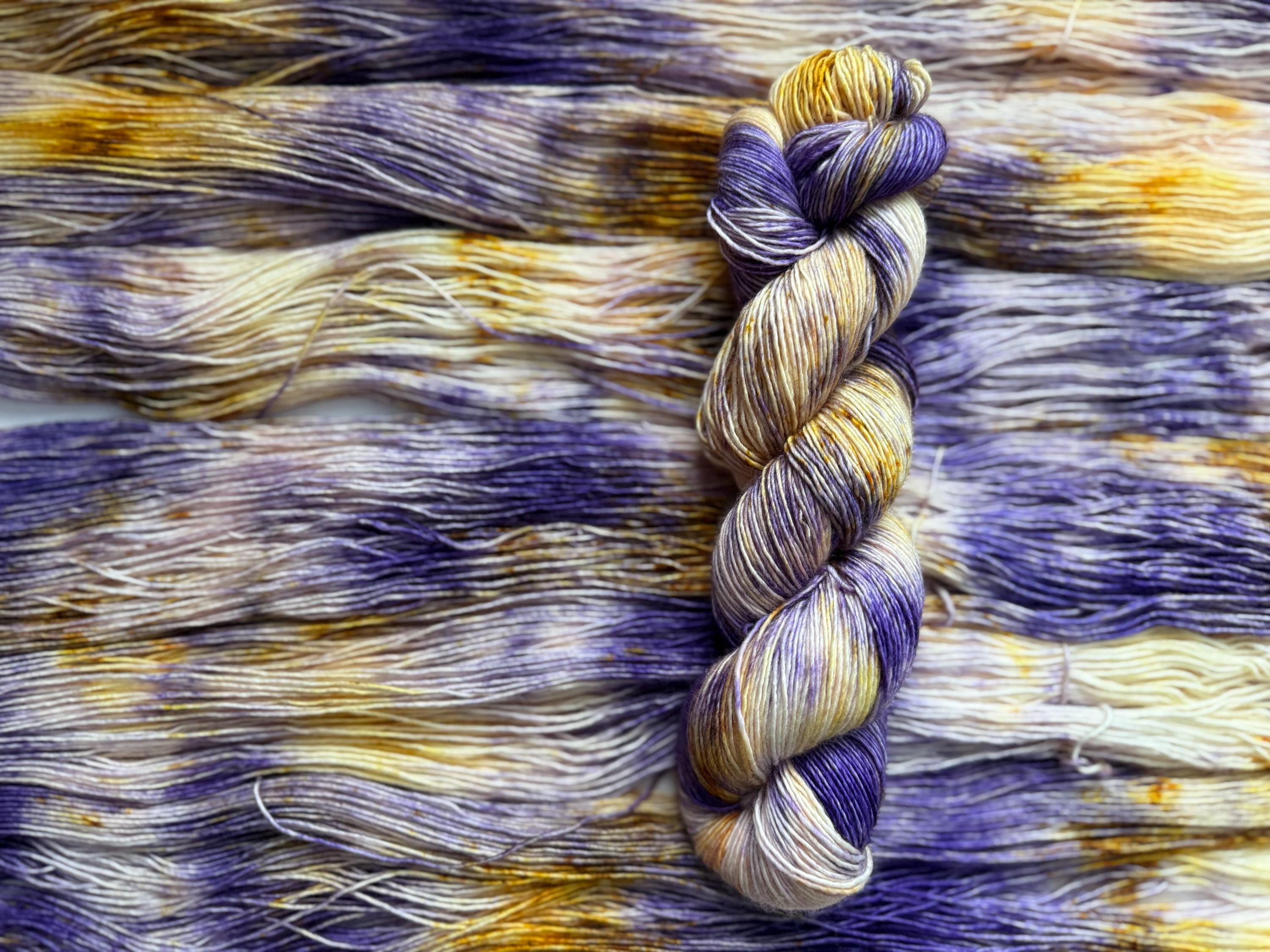 Royalty hand dyed (sock/fingering) merino wool, superwash yarn, green purple black, hank of yarn , for knit crochet