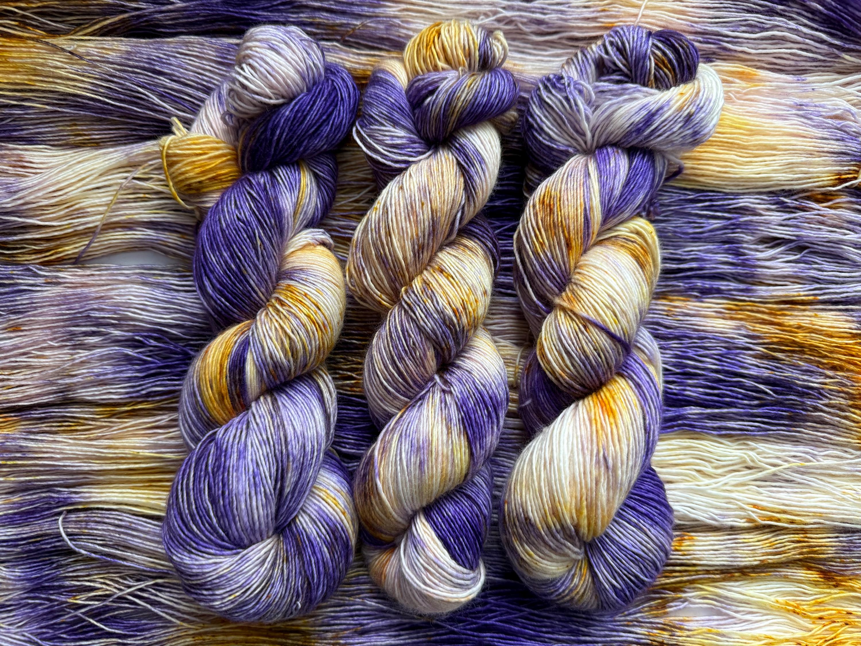 Royalty hand dyed (sock/fingering) merino wool, superwash yarn, green purple black, hank of yarn , for knit crochet