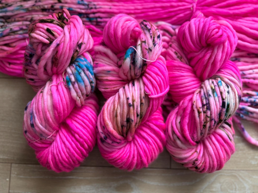 Fuschia Hand dyed super bulky merino wool, size 6, 98 yards, natural, pink, solid, multicolor, indie dye, superwash