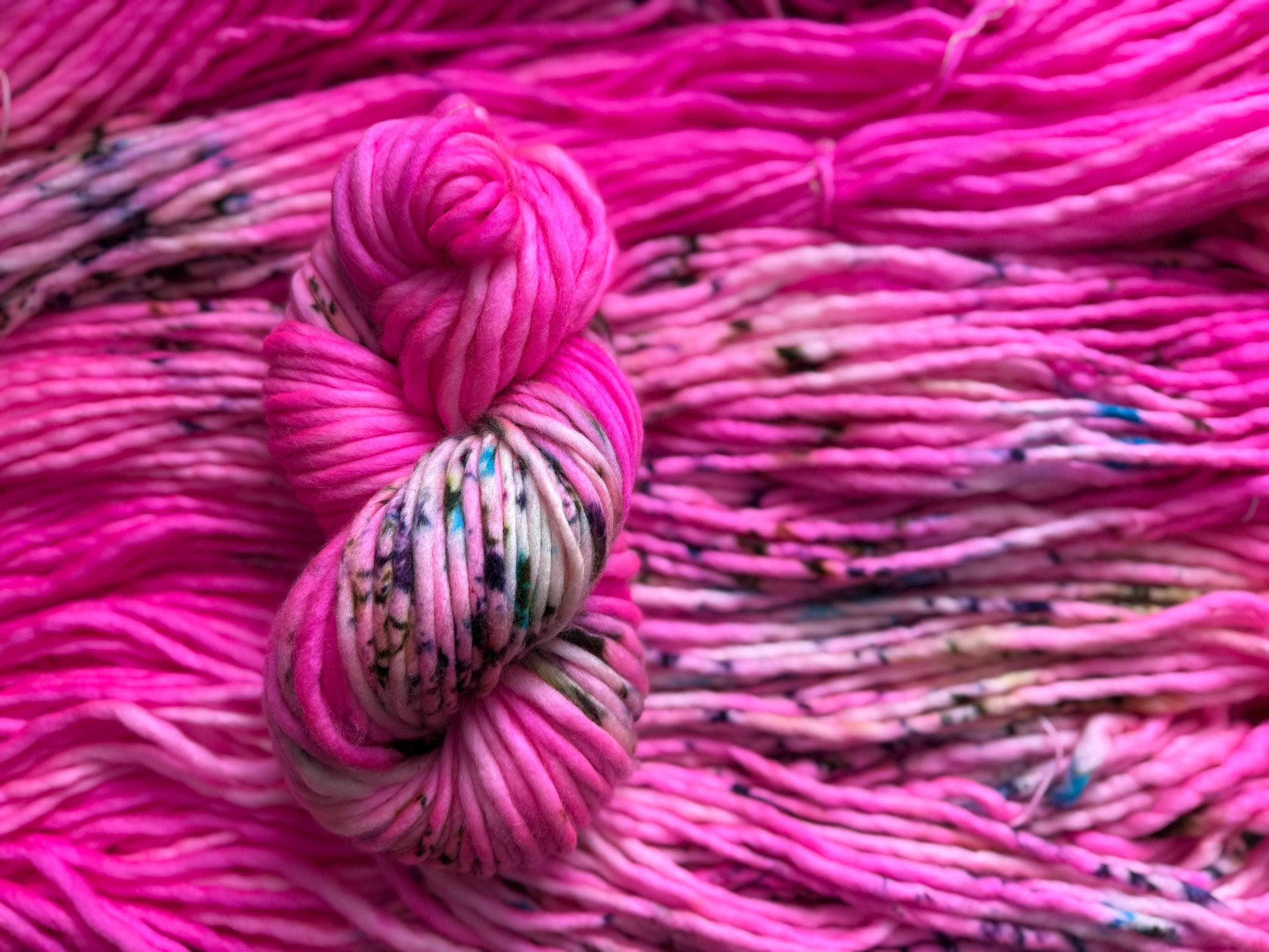 Fuschia Hand dyed super bulky merino wool, size 6, 98 yards, natural, pink, solid, multicolor, indie dye, superwash
