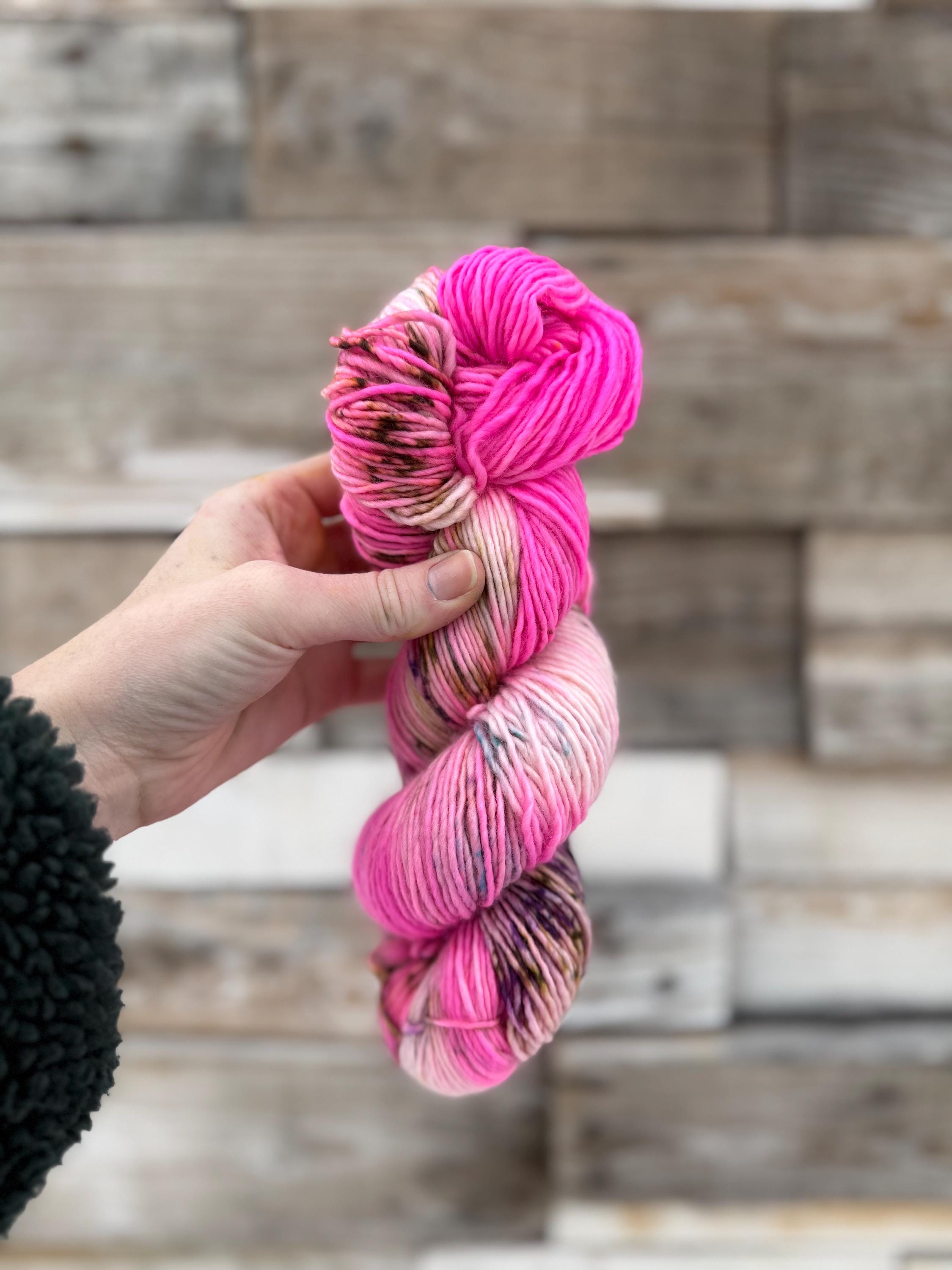 Fuschia hand dyed (worsted/aran) merino wool, superwash yarn, pink, hank of yarn , for knit crochet