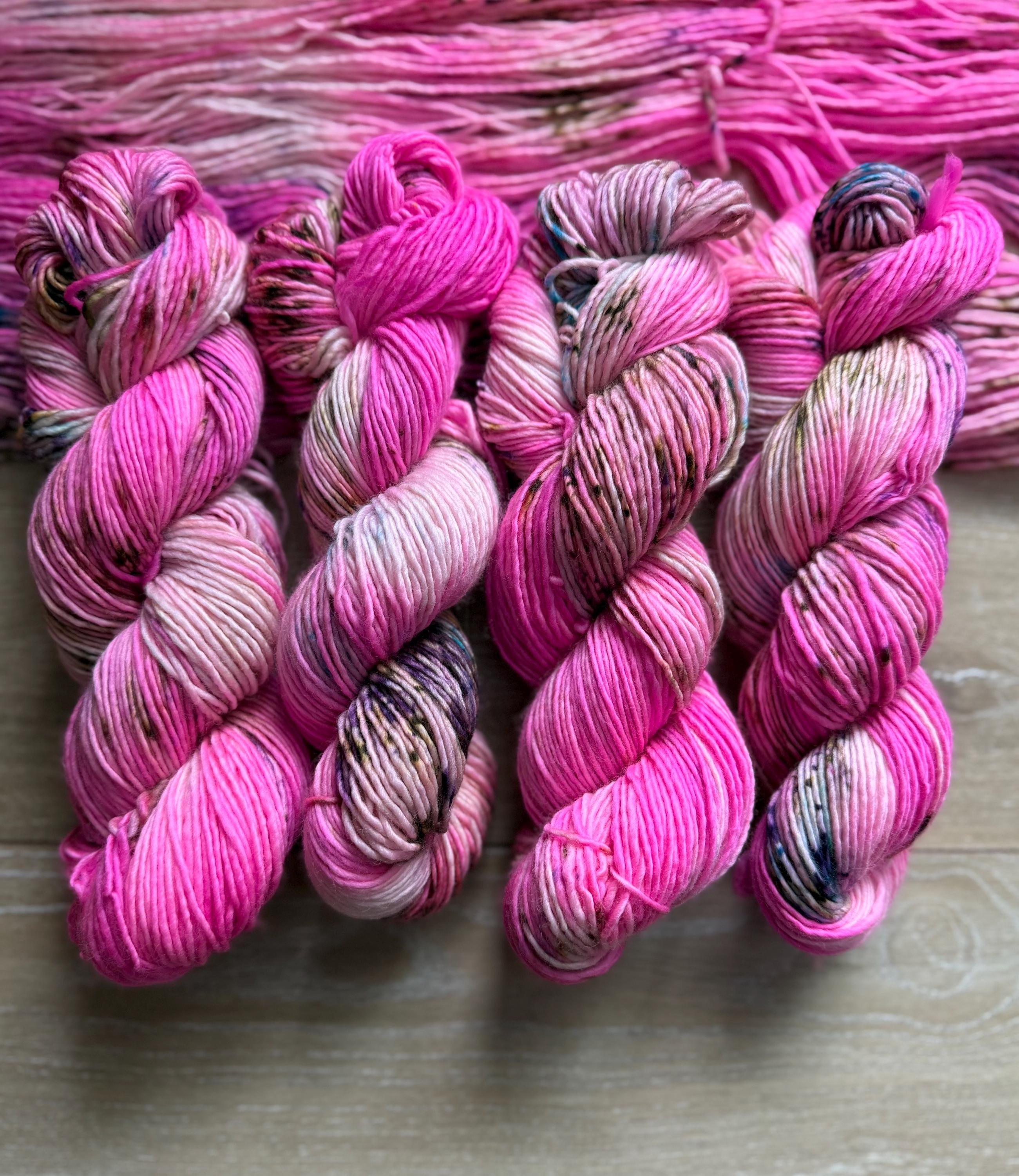 Fuschia hand dyed (worsted/aran) merino wool, superwash yarn, pink, hank of yarn , for knit crochet