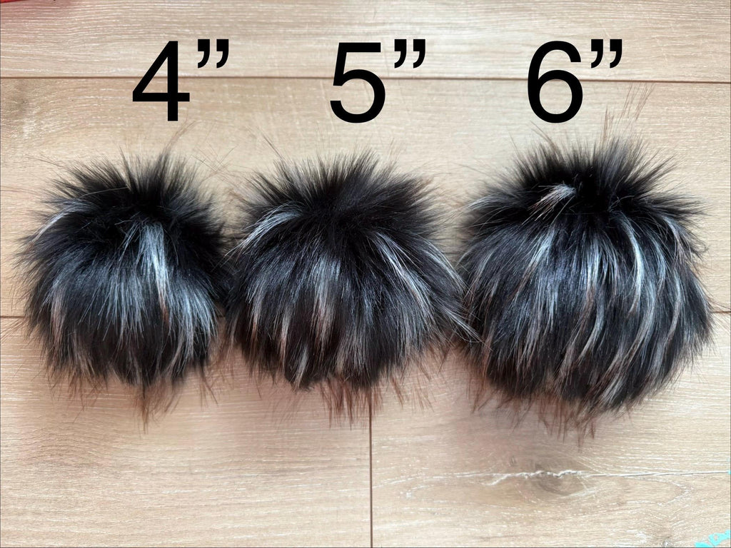 Midnight lynx luxe Pom, faux fur for knit and crochet beanies, toque topper, winter hat, small medium large mini, for adult baby child
