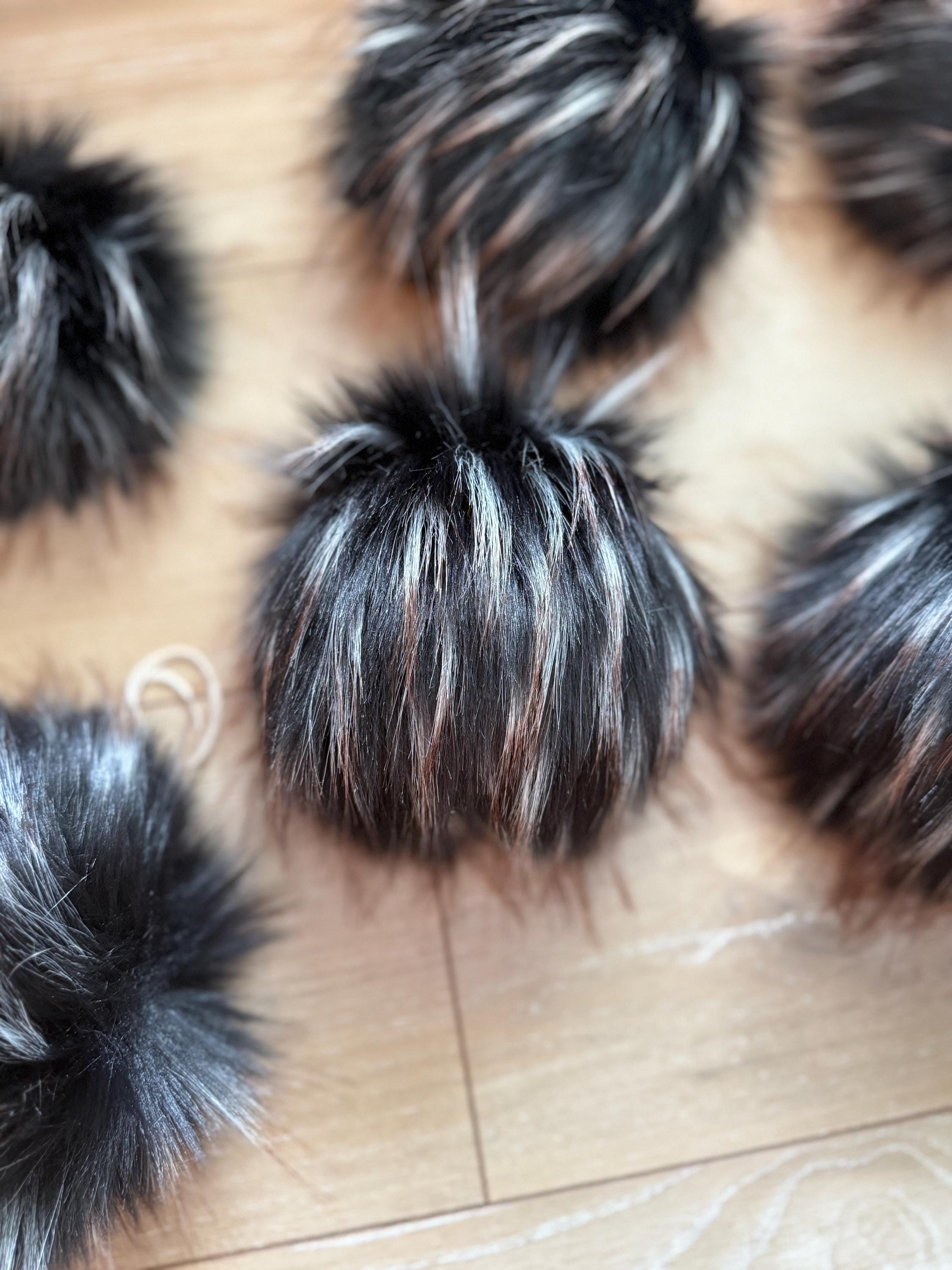 Midnight lynx luxe Pom, faux fur for knit and crochet beanies, toque topper, winter hat, small medium large mini, for adult baby child