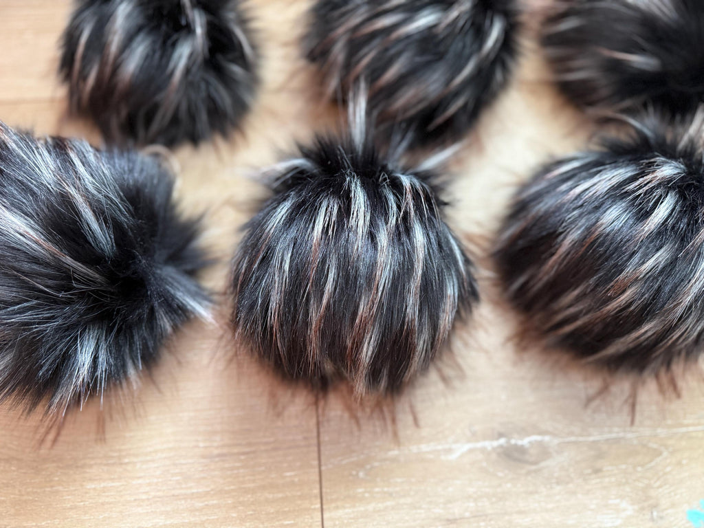 Midnight lynx luxe Pom, faux fur for knit and crochet beanies, toque topper, winter hat, small medium large mini, for adult baby child