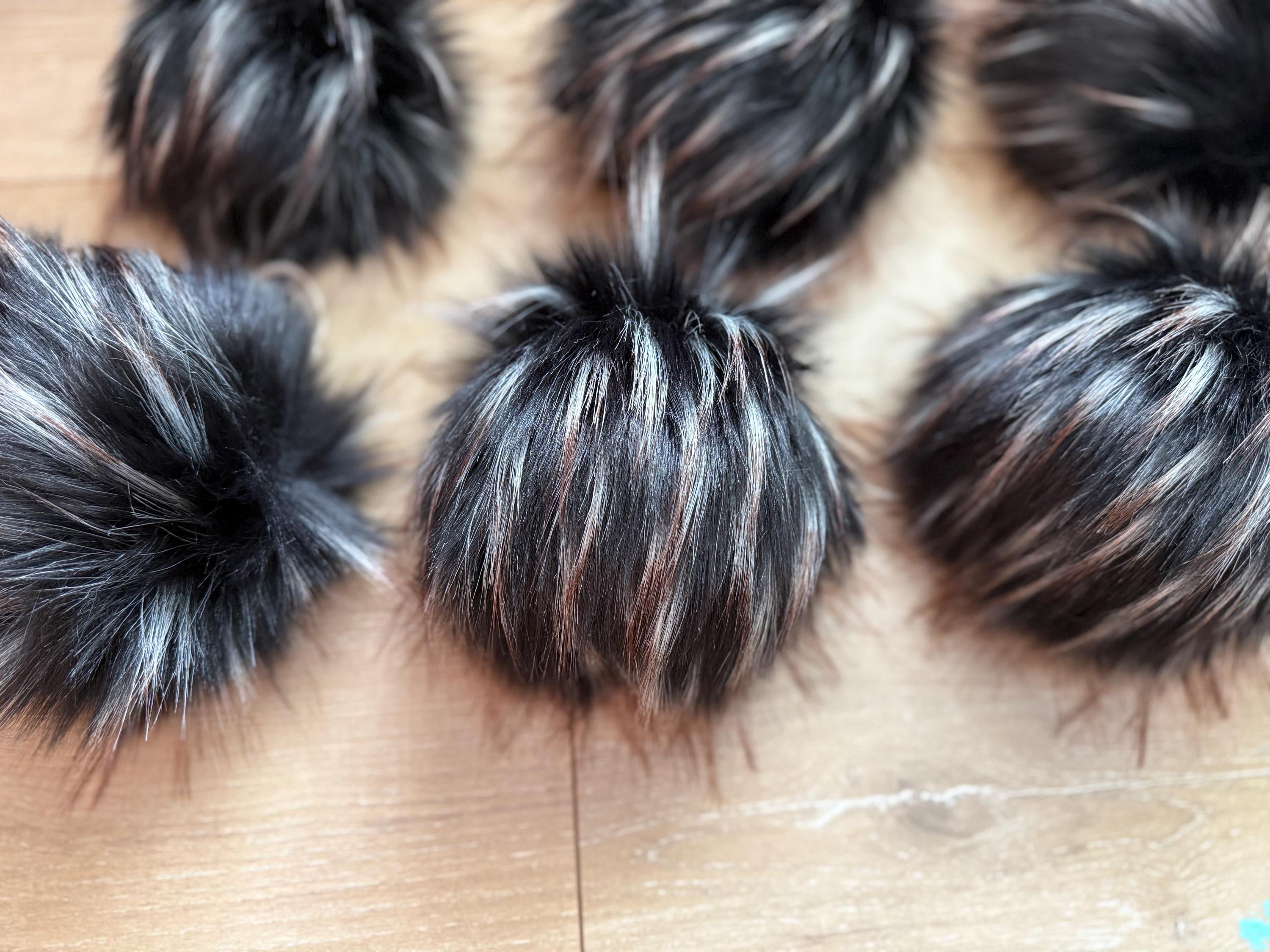 Midnight lynx luxe Pom, faux fur for knit and crochet beanies, toque topper, winter hat, small medium large mini, for adult baby child