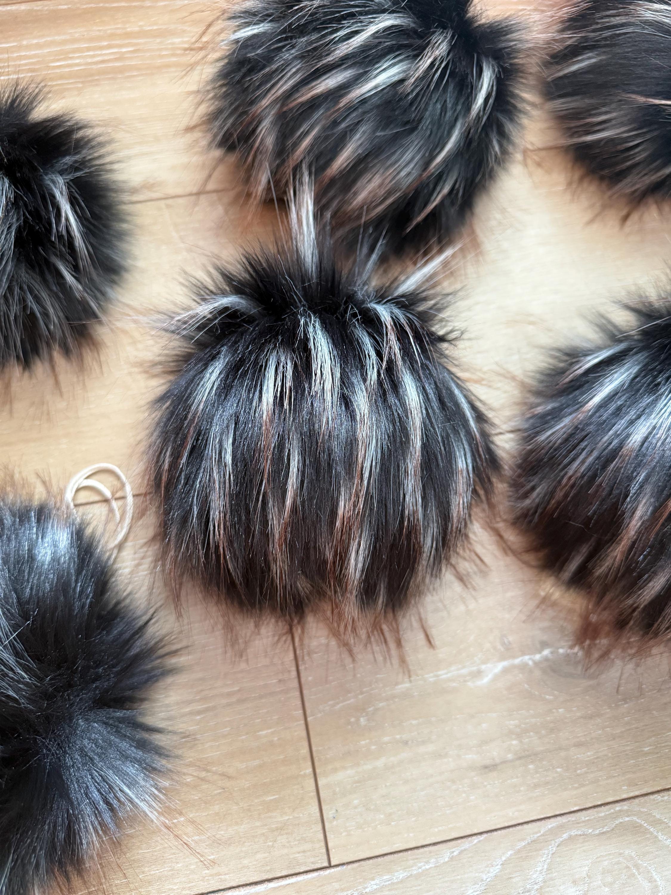 Midnight lynx luxe Pom, faux fur for knit and crochet beanies, toque topper, winter hat, small medium large mini, for adult baby child