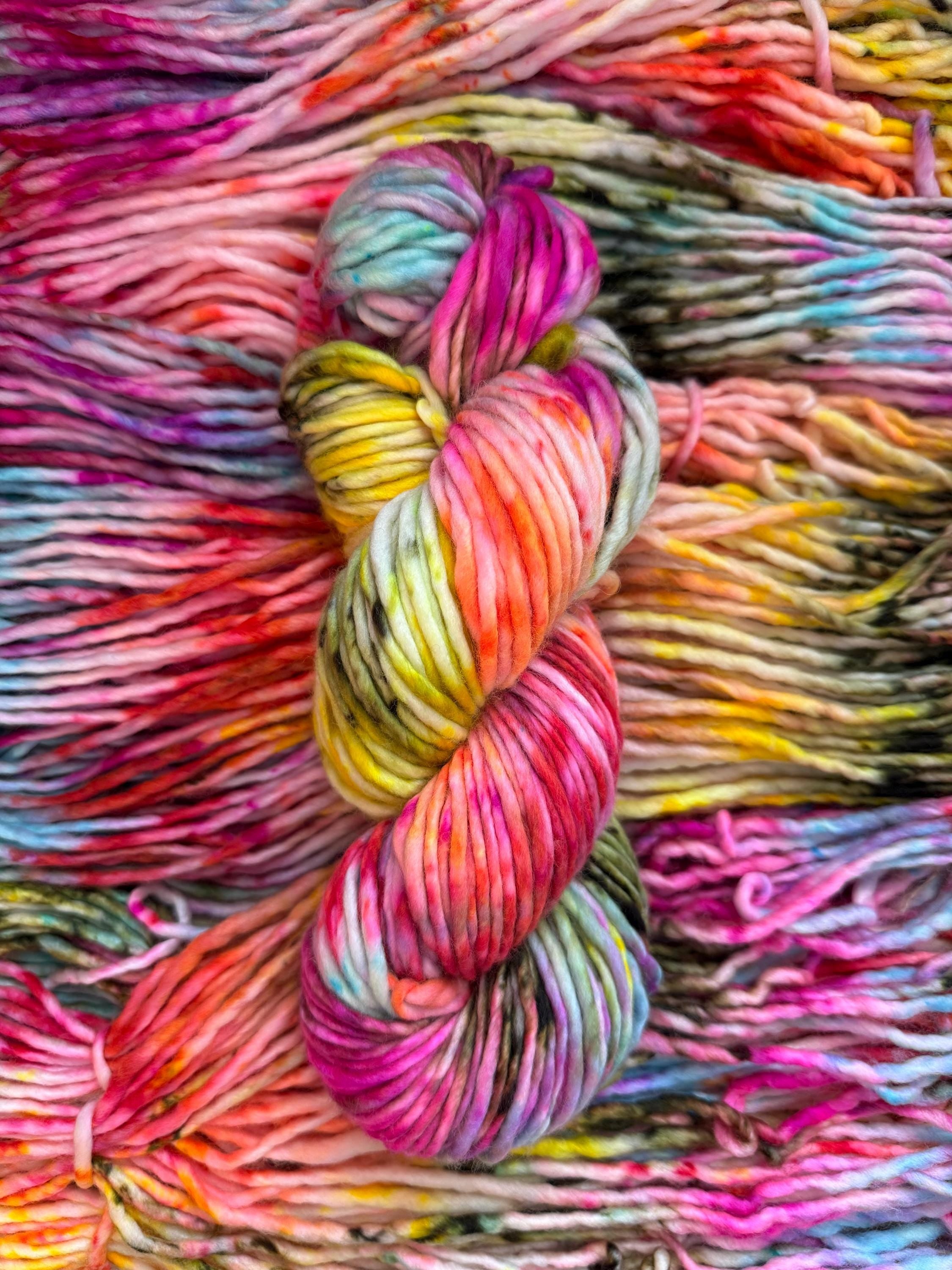 Disco bulky hand dyed bulky merino wool, 109 yard, 5 weight, speckled, semi solid, multicolor, indie dye, superwash