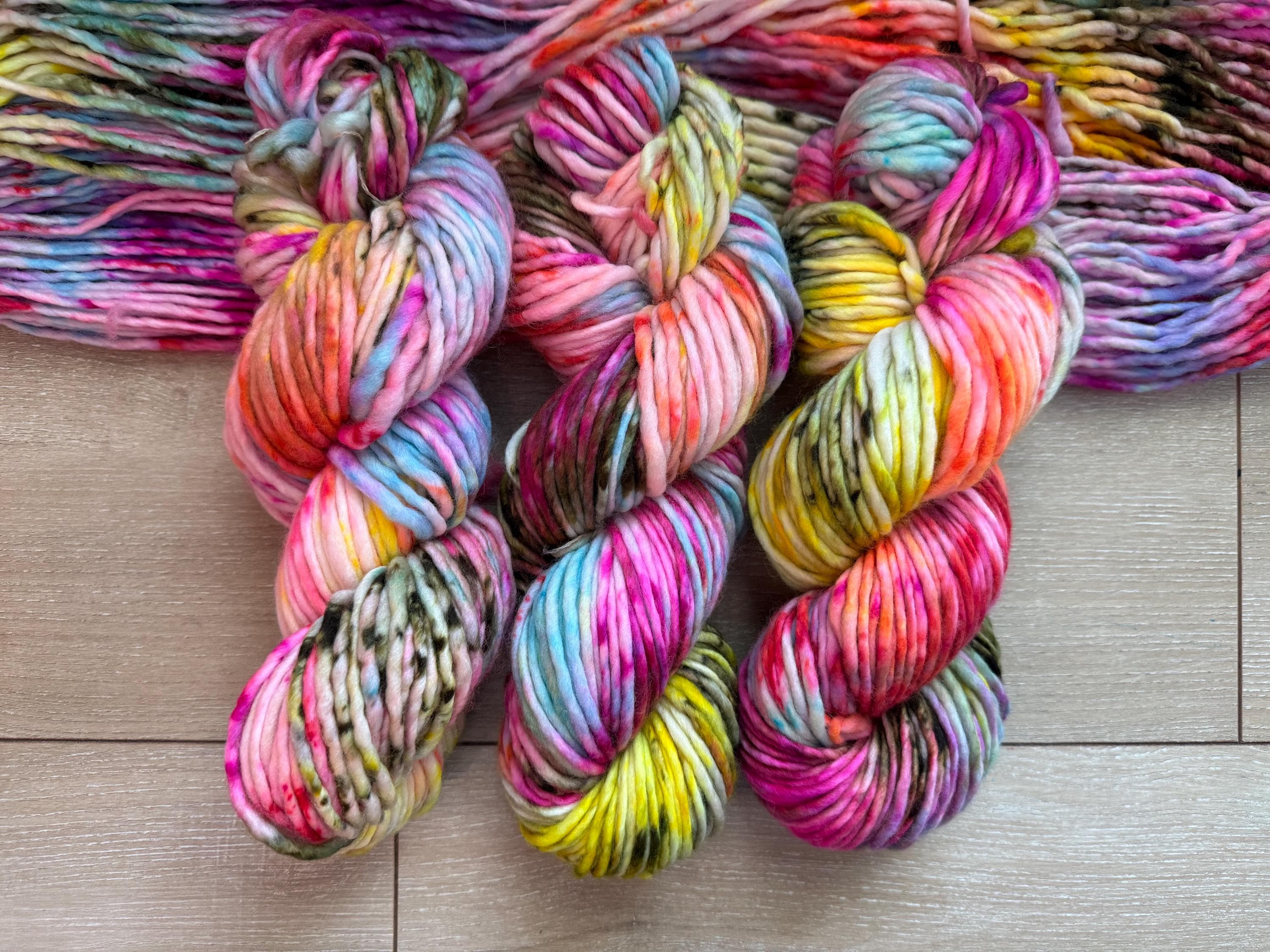 Disco bulky hand dyed bulky merino wool, 109 yard, 5 weight, speckled, semi solid, multicolor, indie dye, superwash