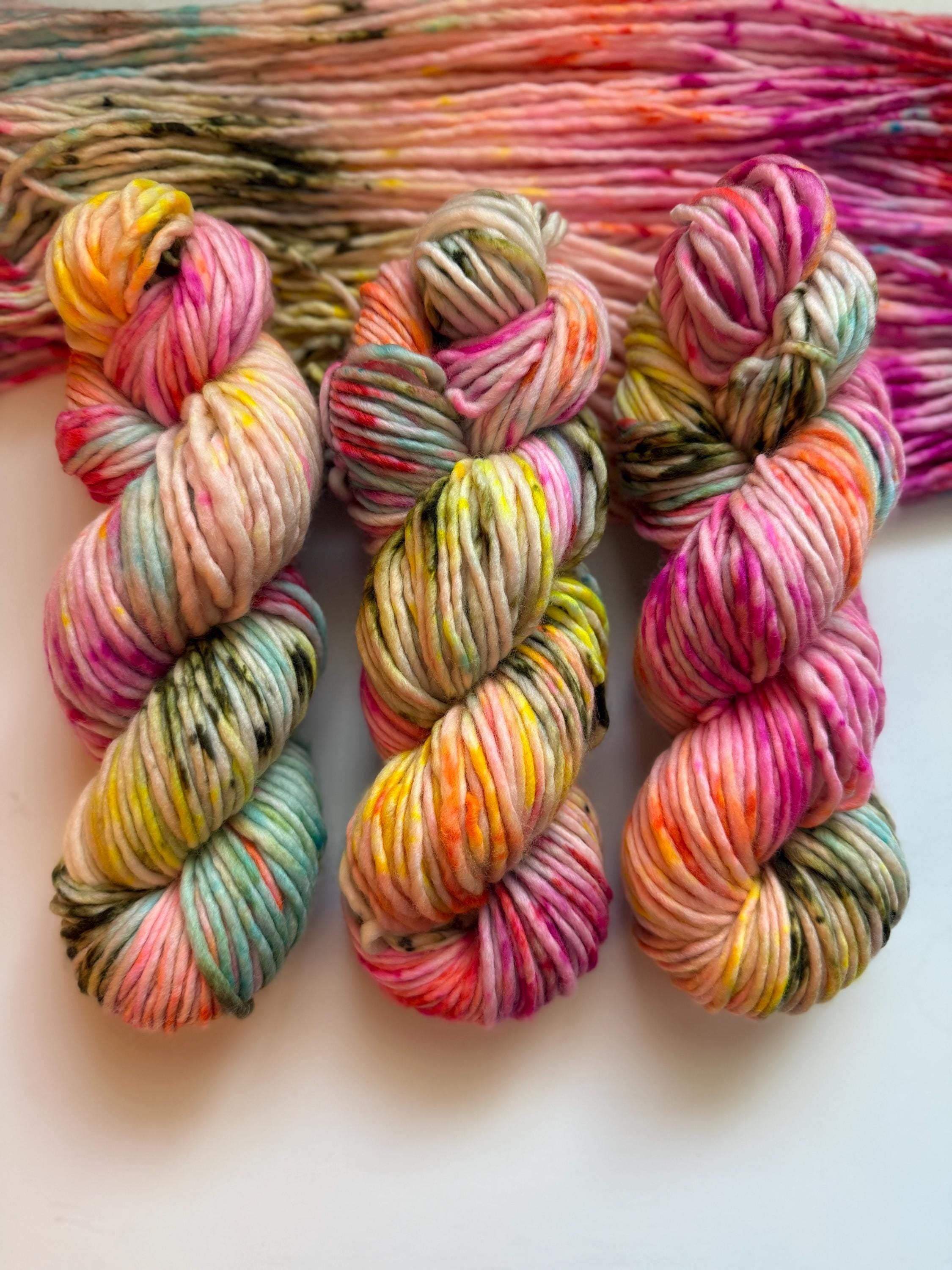 Cheer bulky hand dyed bulky merino wool, 109 yard, 5 weight, speckled, semi solid, multicolor, indie dye, superwash