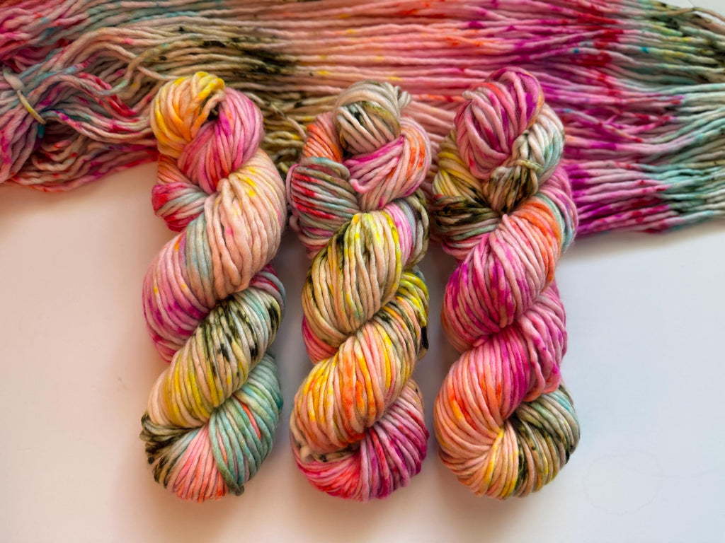 Cheer bulky hand dyed bulky merino wool, 109 yard, 5 weight, speckled, semi solid, multicolor, indie dye, superwash