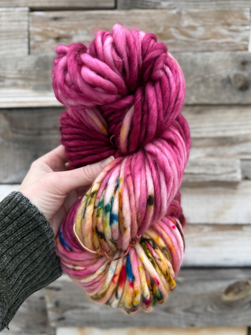 Cranberry spritz Hand dyed super bulky merino wool yarn