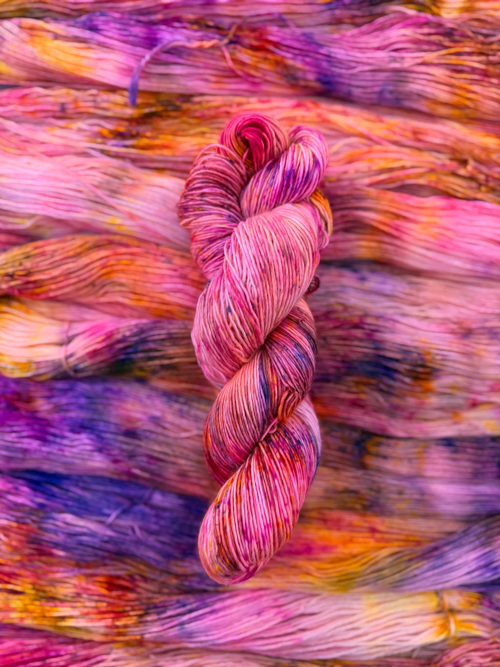 Solar flare hand dyed (sock/fingering) merino wool, superwash yarn, neon pink yellow purple, hank of yarn , for knit crochet