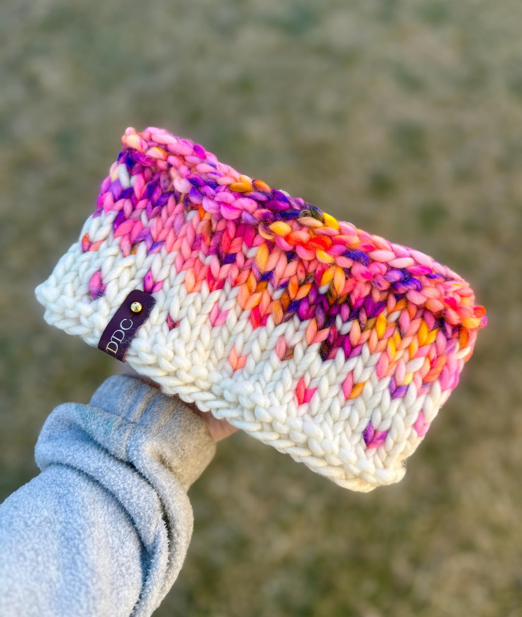 Solar flare multi color knit luxury ear warmer, primaveral headband