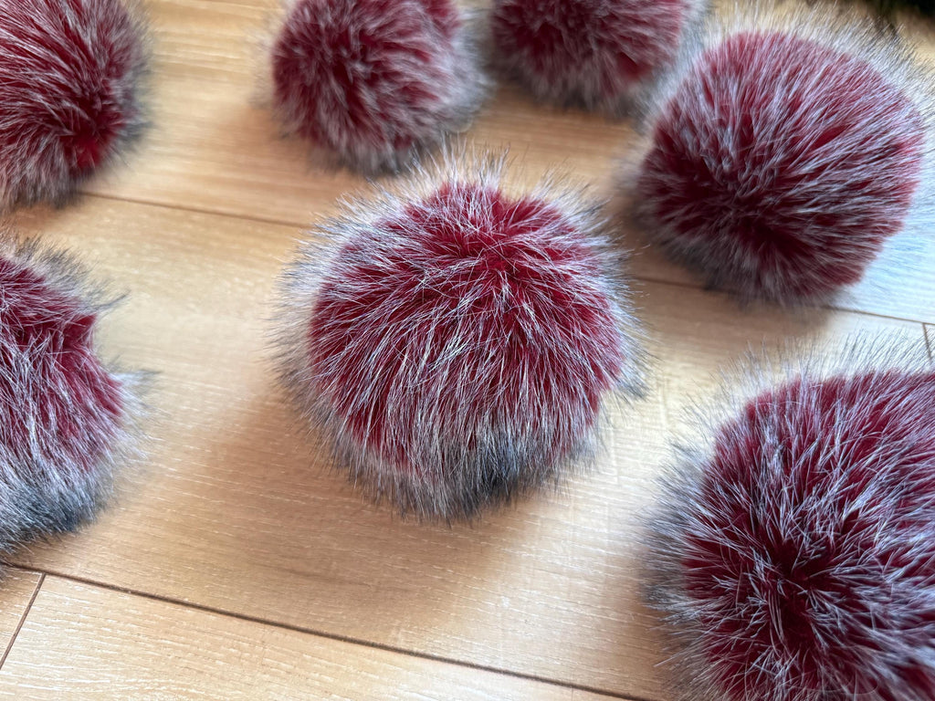 Mulled wine Pom, faux fur for knit and crochet beanies, small medium large extra large mini, toque topper, vegan fur