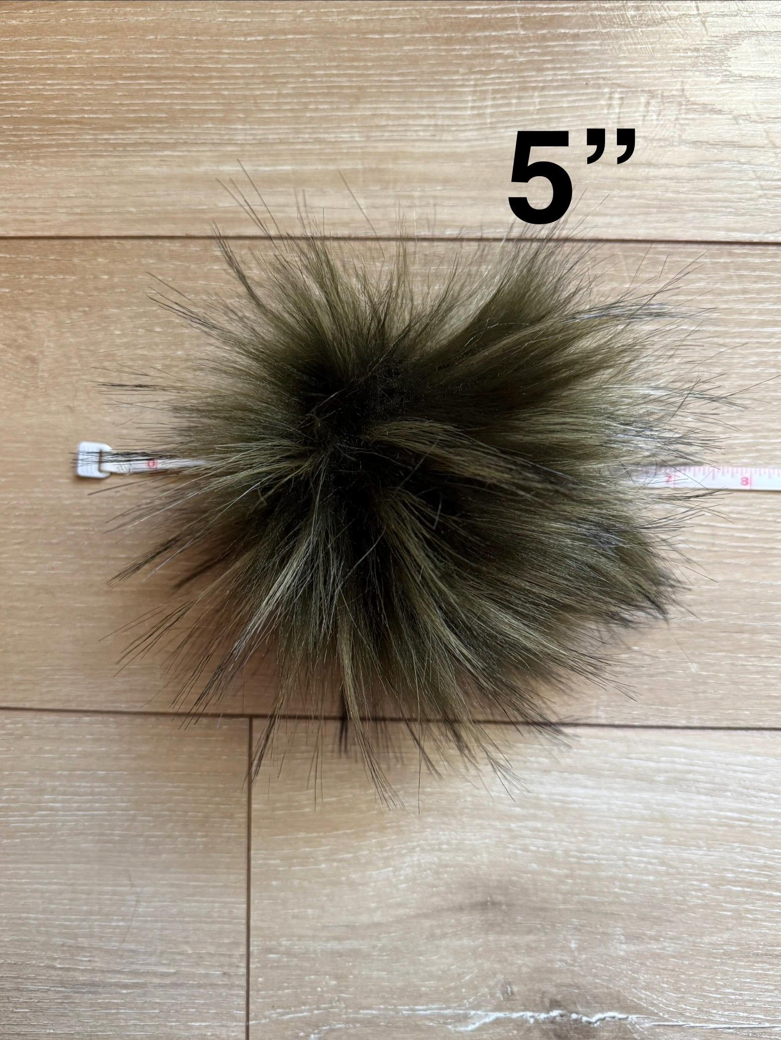 Everglade Faux fur Pom Pom, dark green, small, medium, large, fluffy, pre made, tie on, cotton string, for beanies, scarves