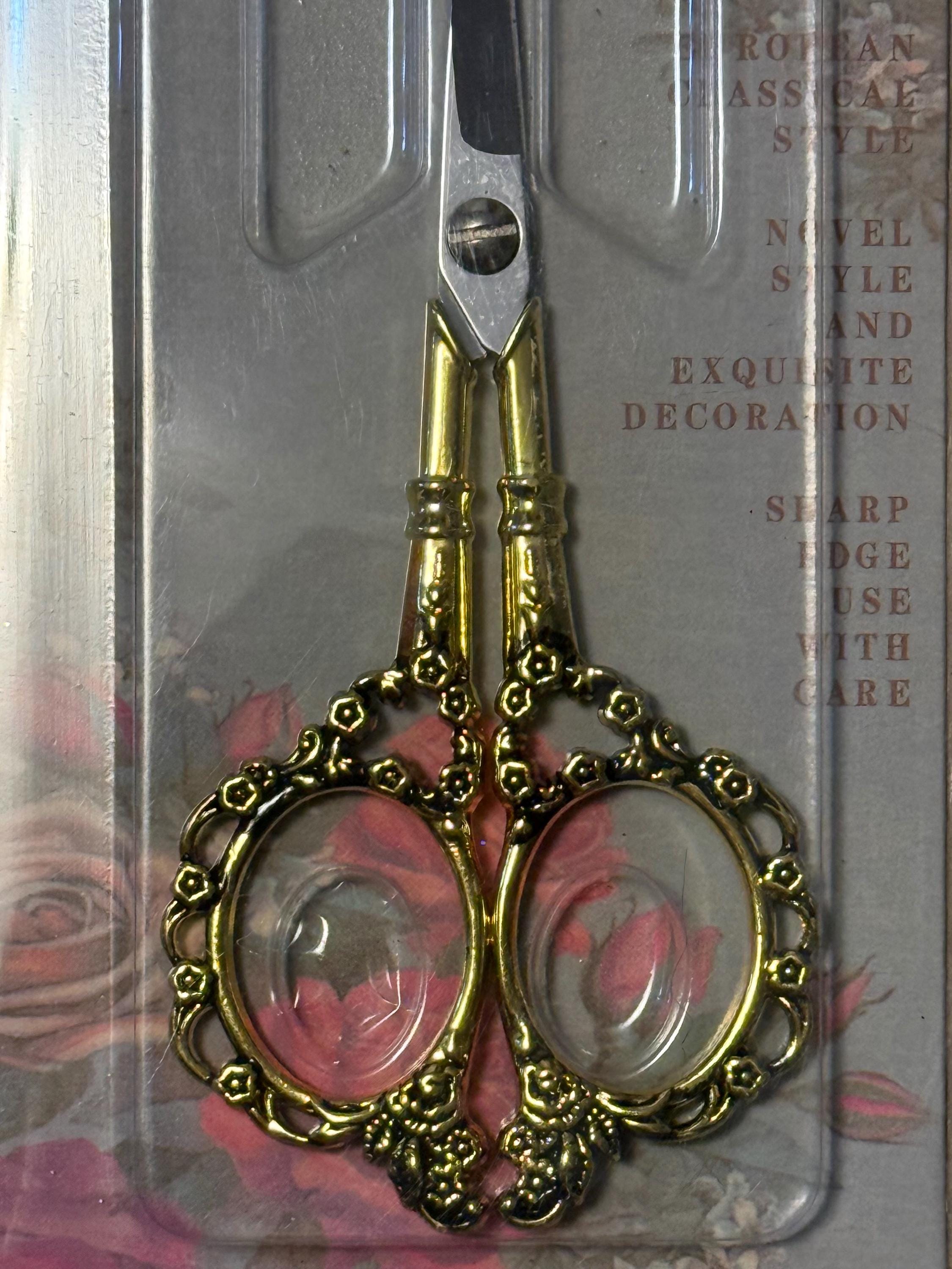 Small crafting scissors, for Pom Pom making, needle gripper, gold, silver, copper